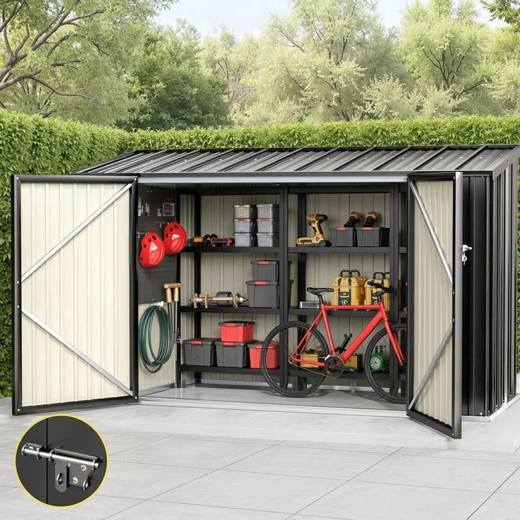 5 Giantz Garden Shed Bike Sheds Outdoor Storage Tool Workshop House Shelter Double Door - Black, 5 of 7