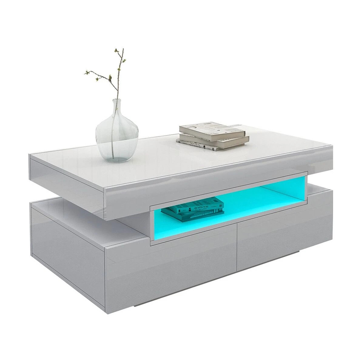2 Ausway Rectangle Modern Coffee Table High Gloss Storage with 4 Drawers LED, 2 of 6