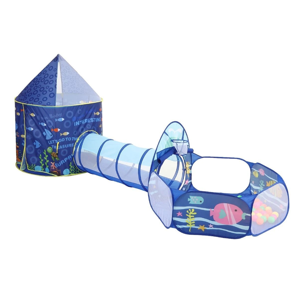 1 AUSWAY 3-In-1 Kids Play Tent House Baby Crawl Tunnel Ball Pit, 1 of 8