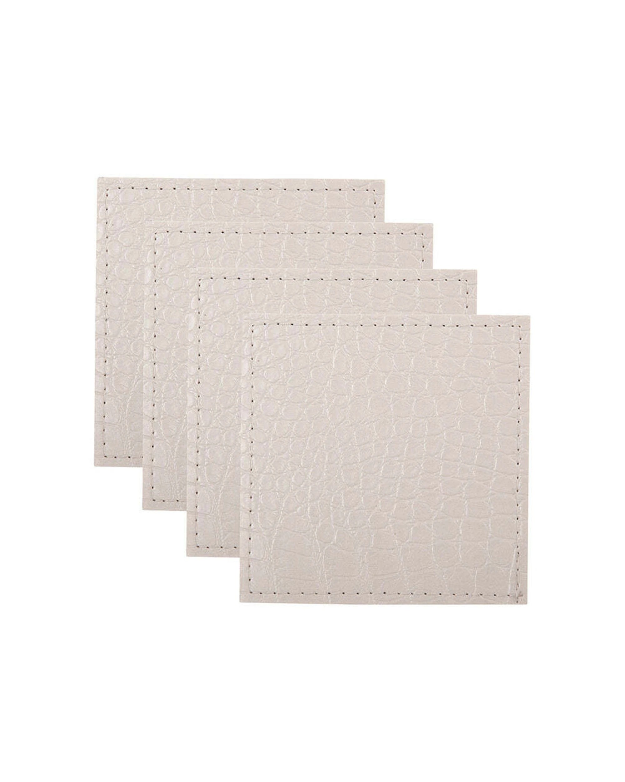 1 Maxwell & Williams 4PK Table Accents Leather-Look Cowhide Coaster 10cm - White, 1 of 1