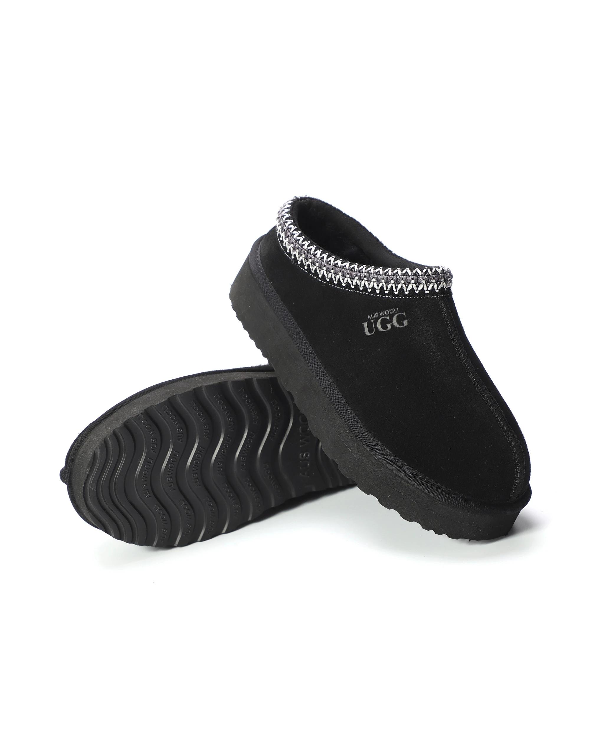 3 AUS WOOLI MENTONE Ankle Braid Platform UGG Slippers Black, 3 of 6