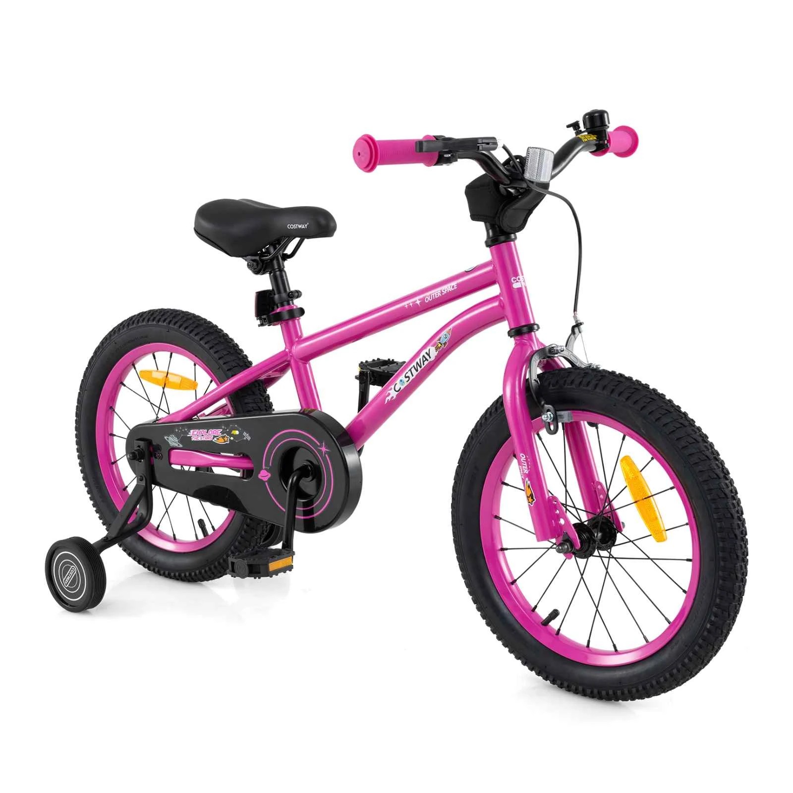 1 Costway 40cm Kids Bike Dual-Brake System Bicycle w/Adjustable Height & Training Wheels - Pink, 1 of 1