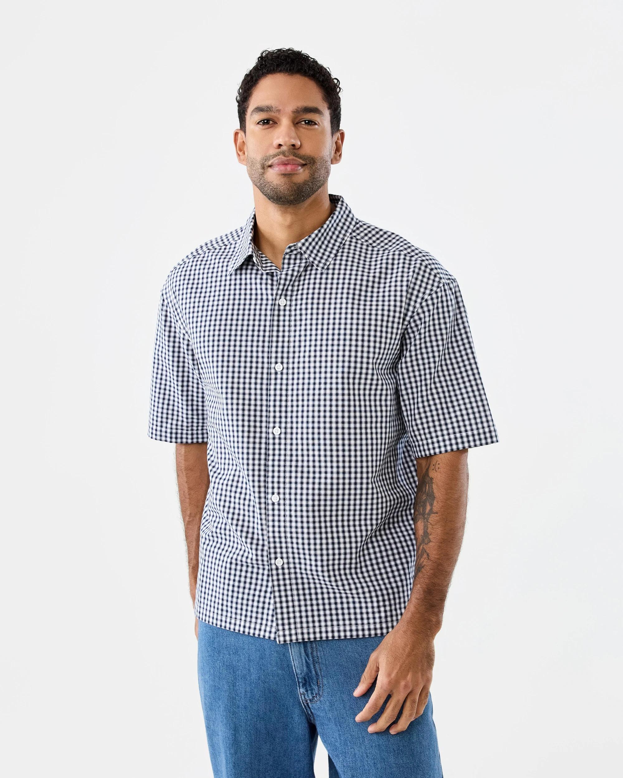 1 Short Sleeve Boxy Check Shirt Blk Ginghm, 1 of 8