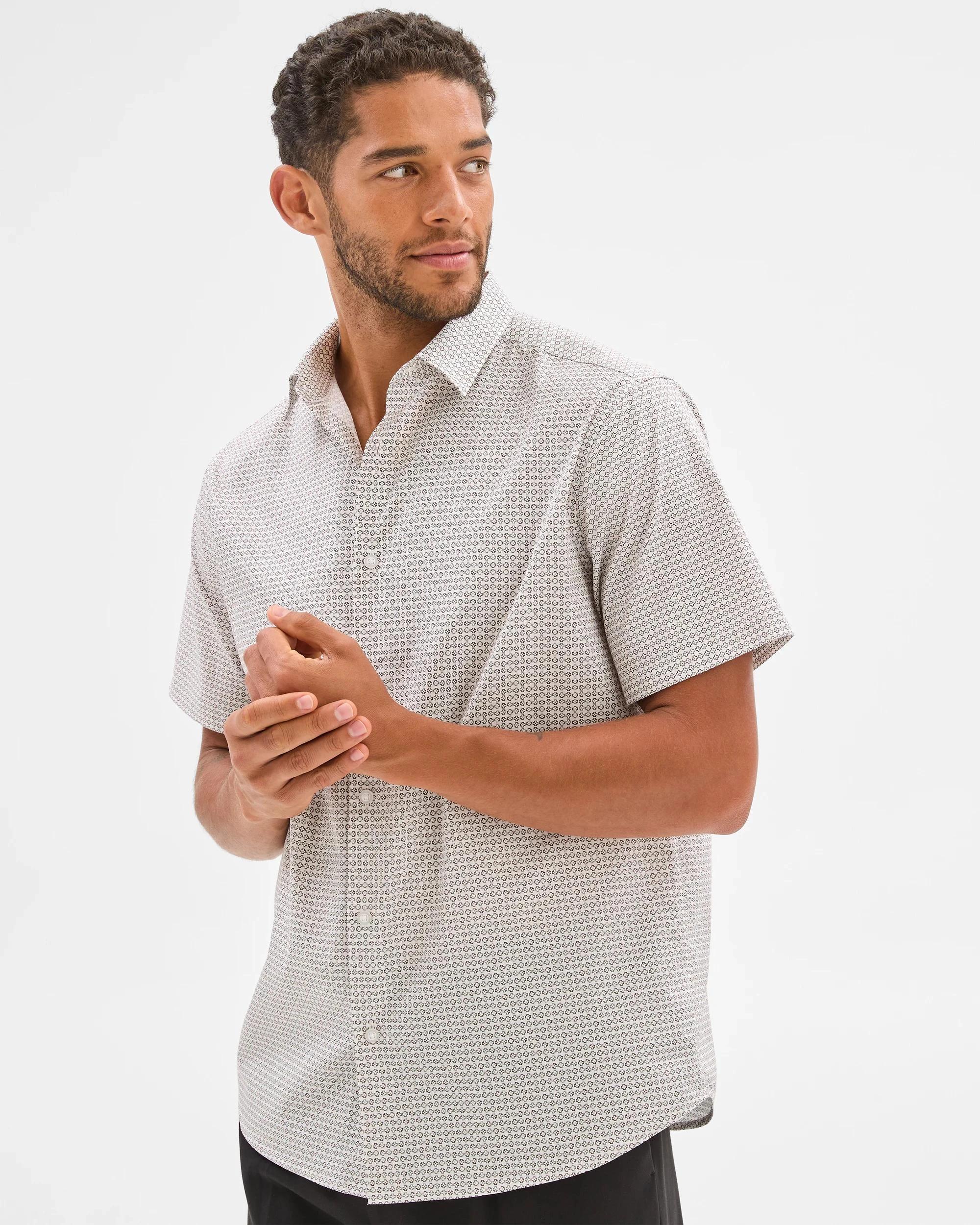 3 Preview Australian Cotton Short Sleeve Shirt BITTER CHOC GEO, 3 of 6