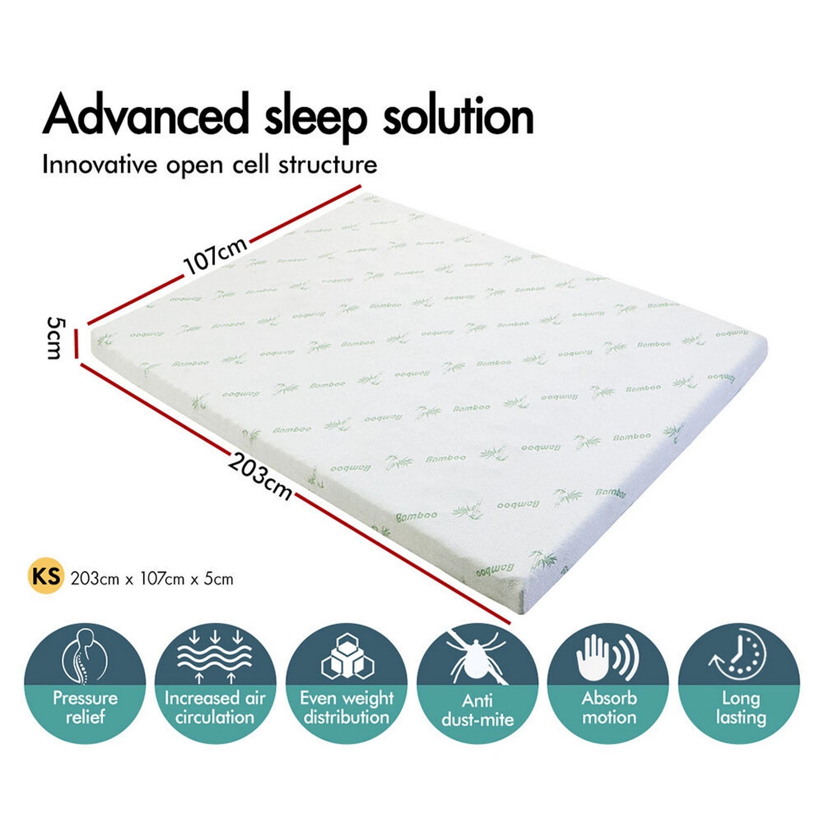 2 Starry Eucalypt Memory Foam Mattress Topper 7-Zone 5cm - King Single Bed, 2 of 7
