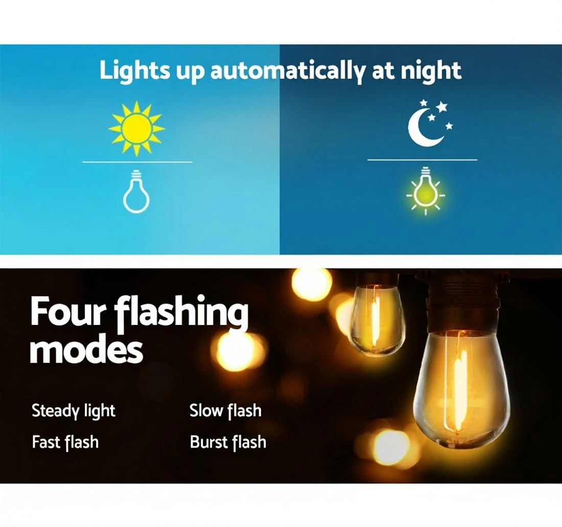 4 17m Solar Festoon Lights Outdoor LED String Light Christmas Party Garden - Black, 4 of 4