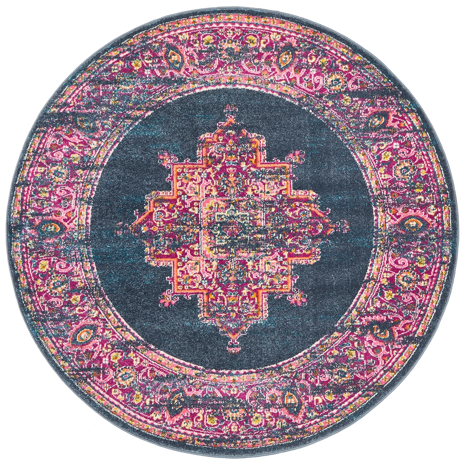 1 Common Ground Rugs Atlas 211 240x240cm - Large Round Power Loomed Pet Friendly Rug - Blue, 1 of 7