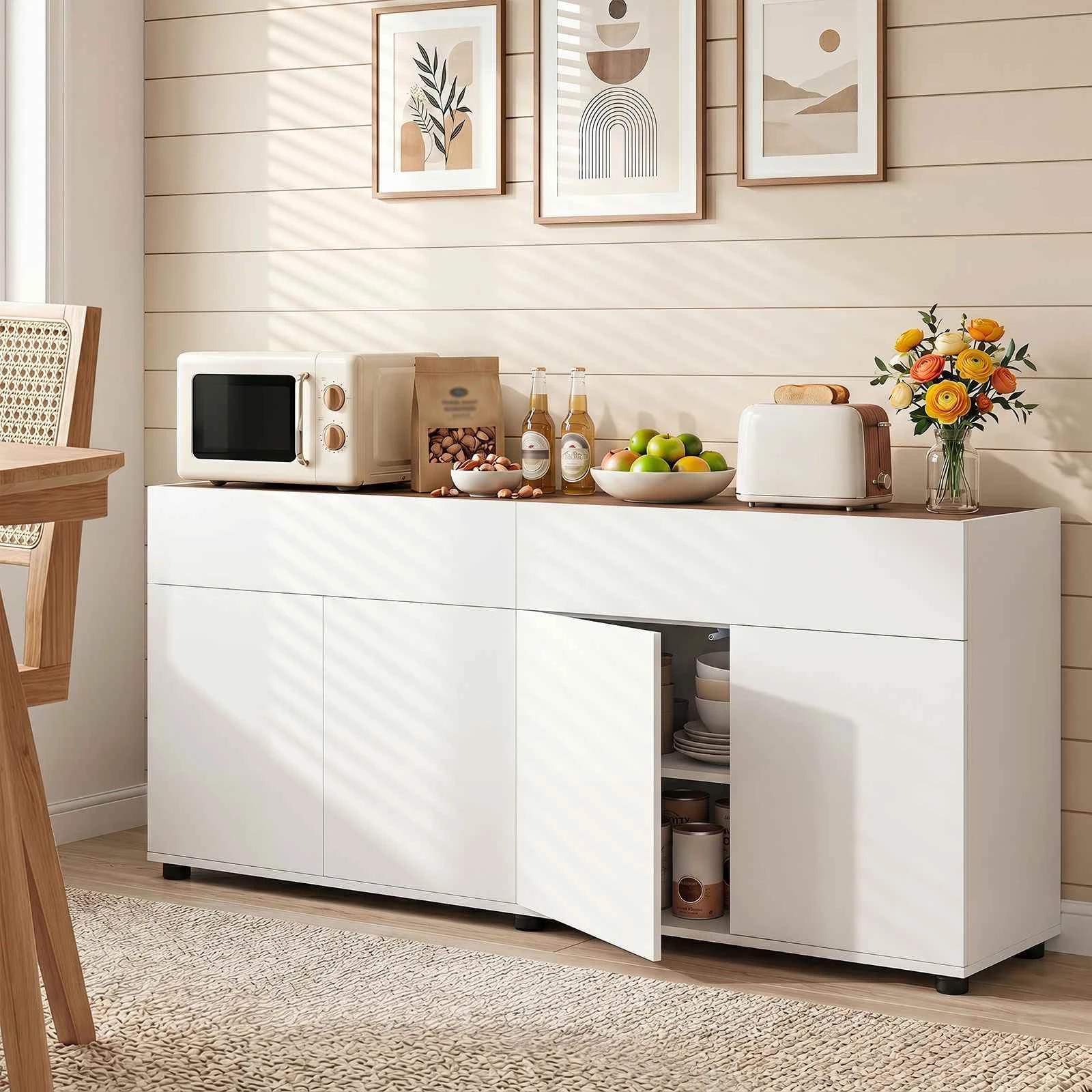 3 Costway 160cm Sideboard Buffet Cabinet Storage Wooden Coffee Bar 70"TV Stand - White, 3 of 3