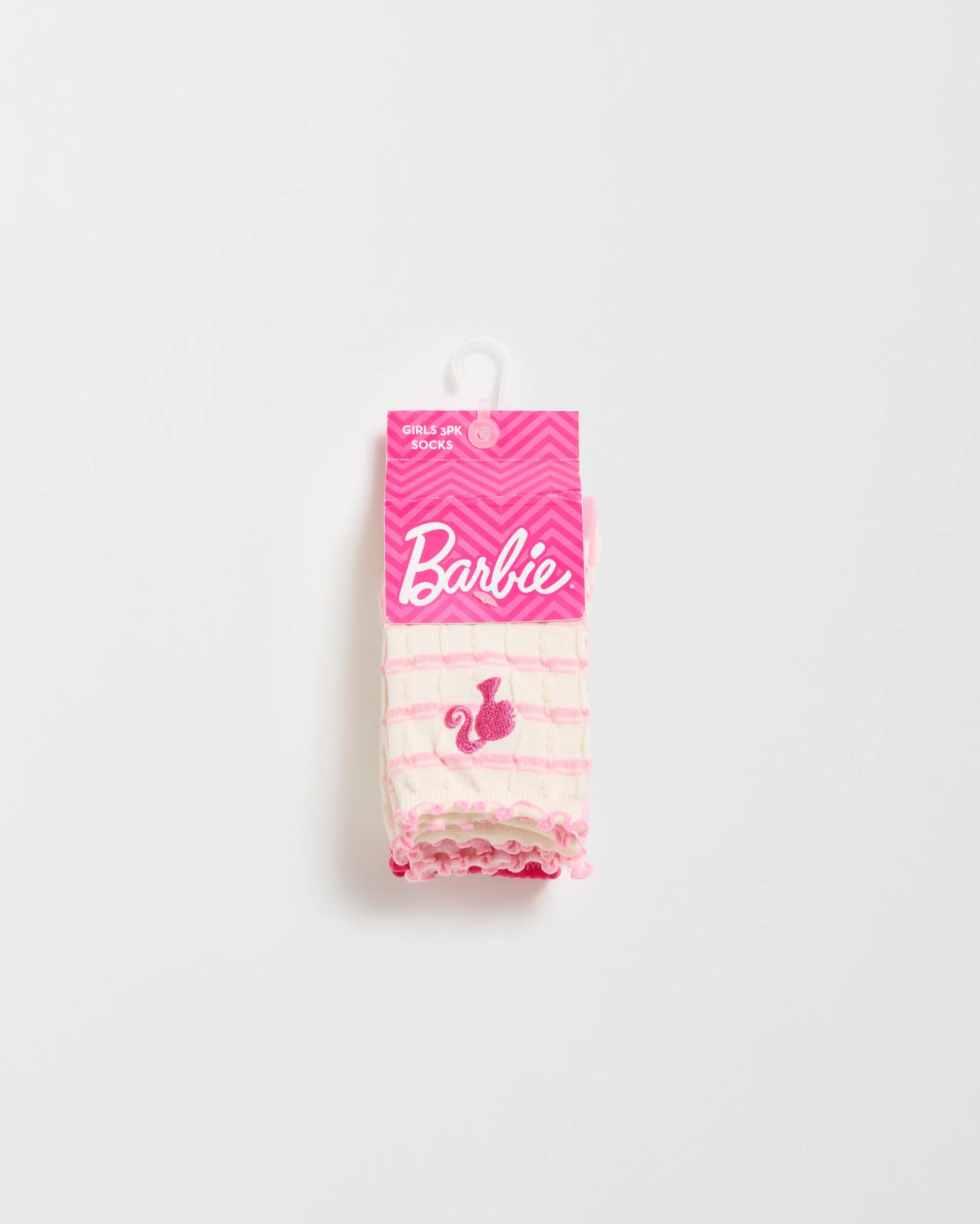 2 Licensed Barbie Cotton Blend 3 Pack Younger Girls Crew Socks BARBIE MULTI, 2 of 3