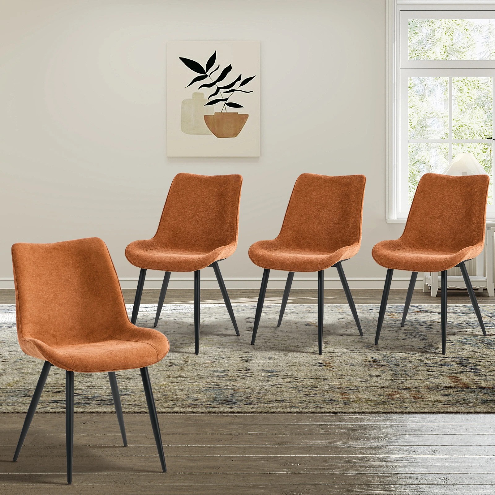3 Oikiture 4x Dining Chairs Kitchen Accent Chairs Upholstered Linen Fabric- Orange, 3 of 9