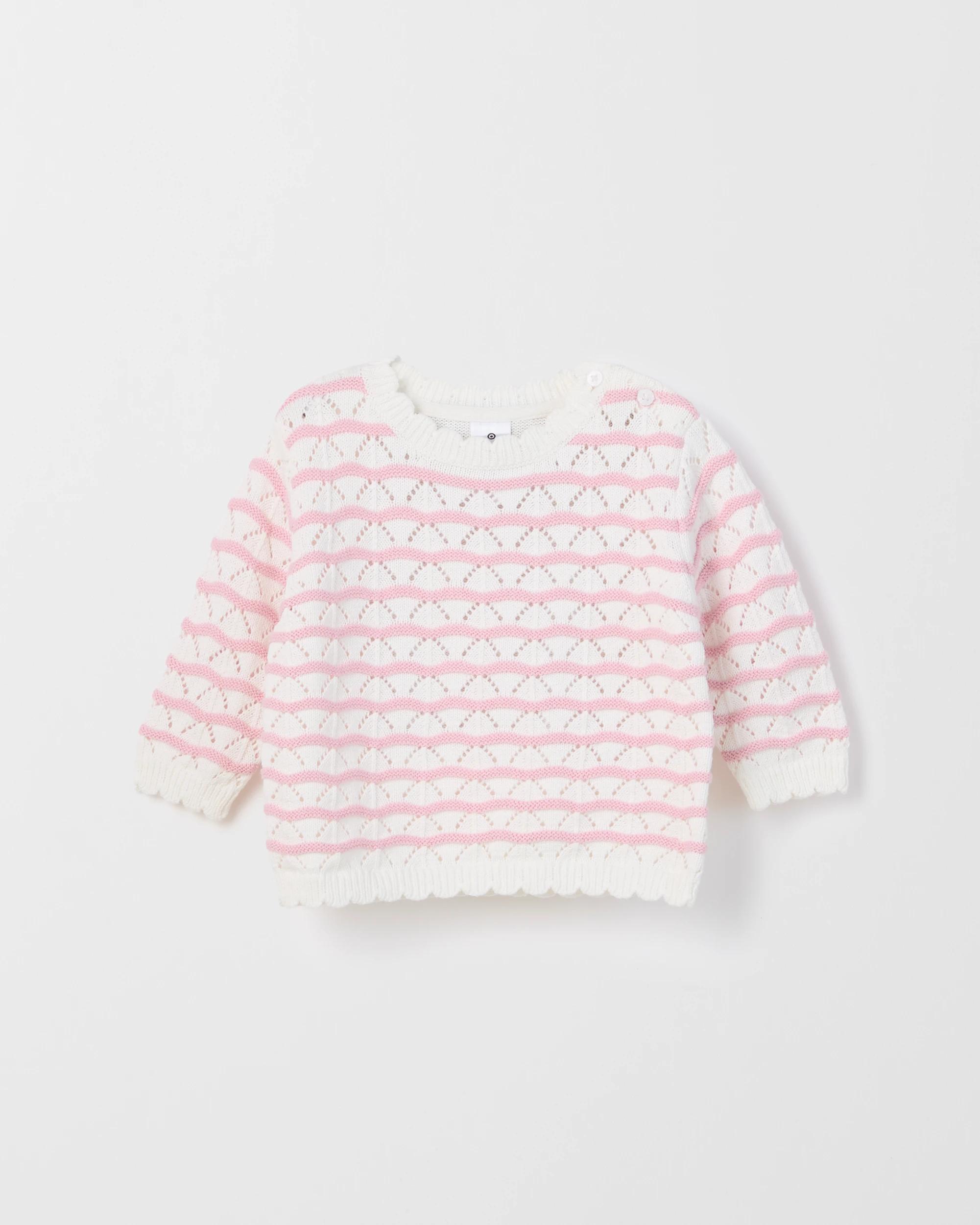 3 Target Baby Organic Cotton Lightweight Crochet Knit Jumper LILAC STRIPE, 3 of 4