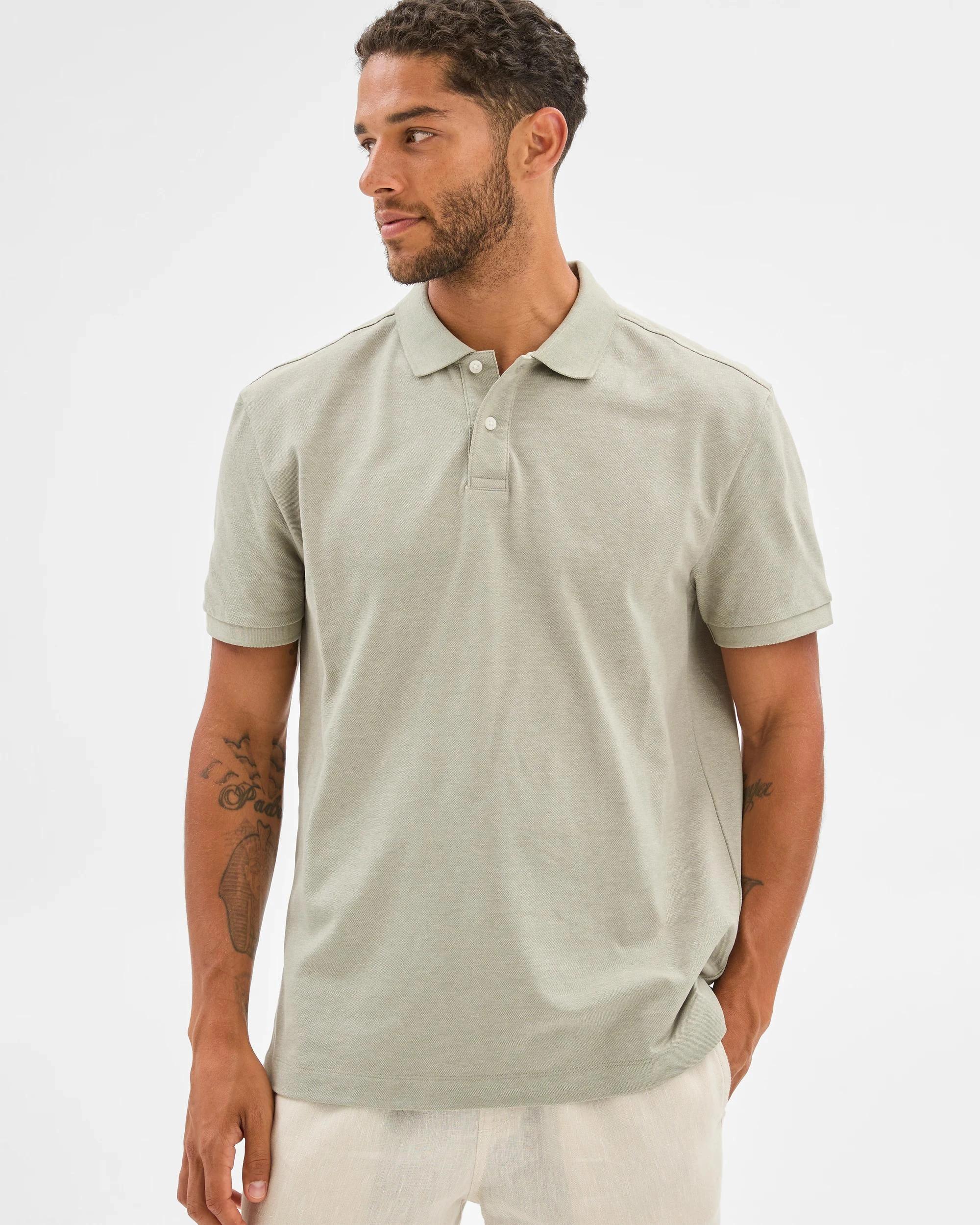 1 Target Australian Cotton Rich Pique Polo Top LIGHT GREEN MARLE, 1 of 6