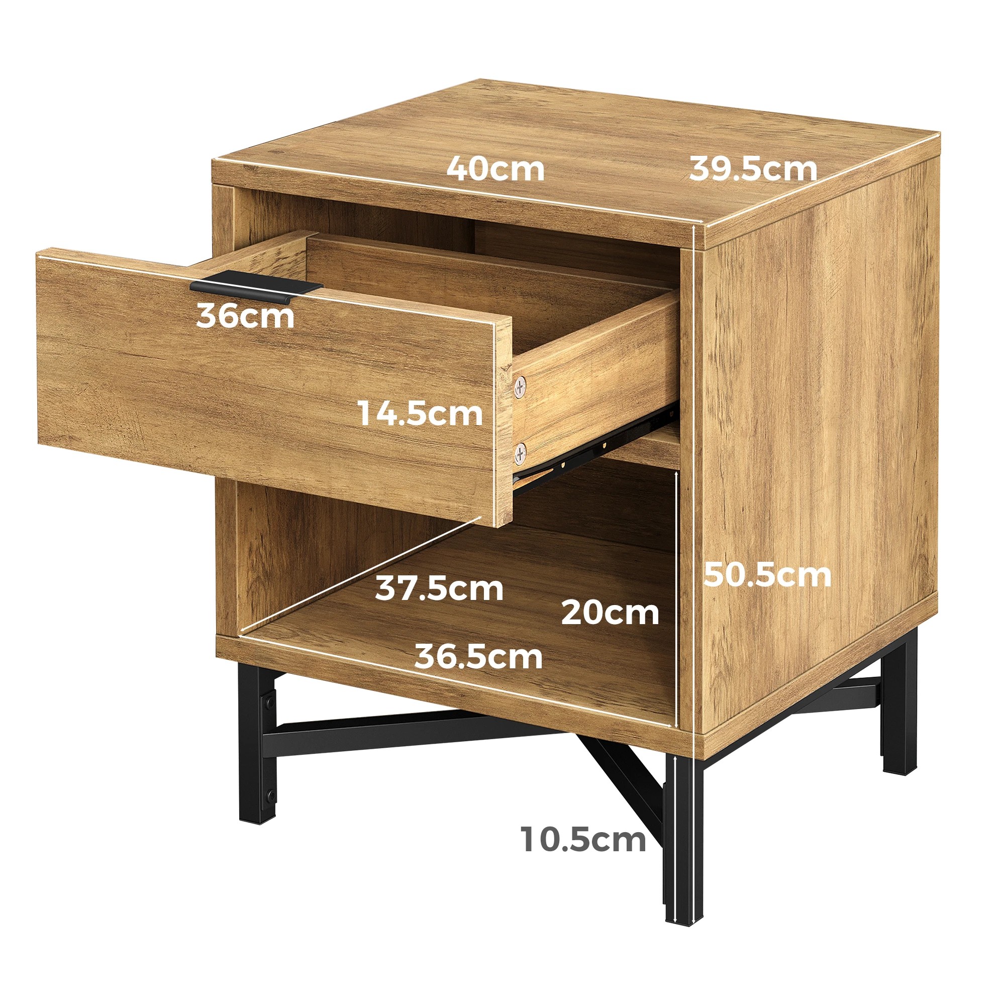 9 Alfordson Bedside Table Retro Nightstand Side Cabinet Storage Shelf - Brown, 9 of 10