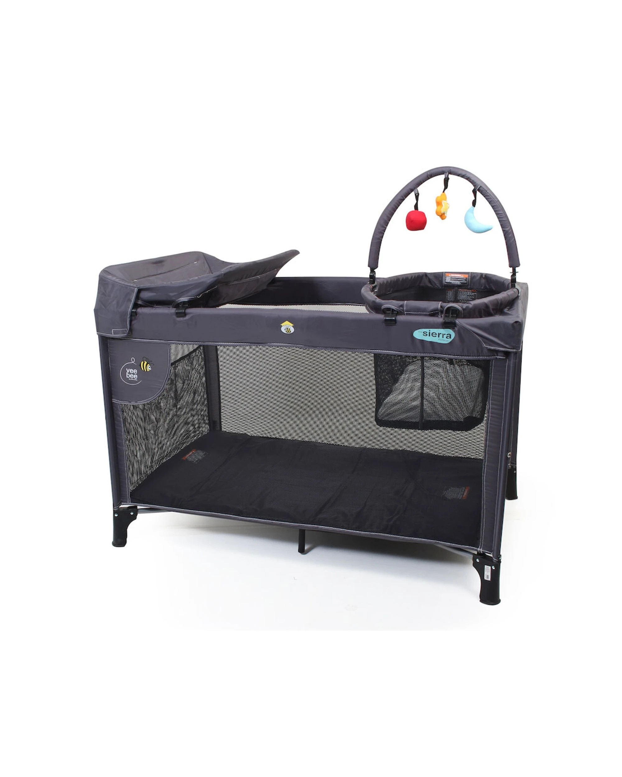 1 Vee Bee Sierra 120cm Portacot Baby Crib With Bassinet Toybar - Grey, 1 of 2