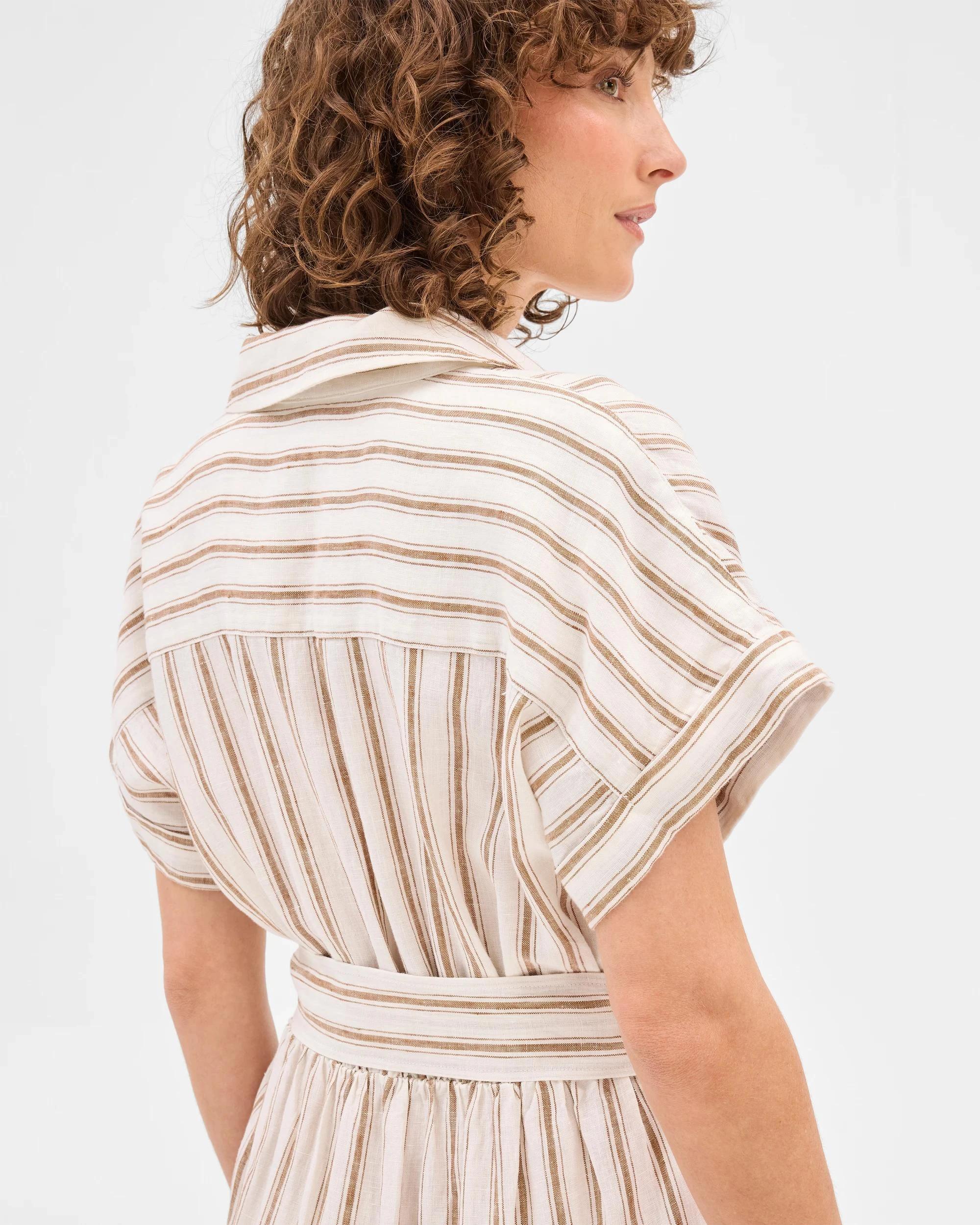 6 Target Woman European Linen Tiered Wrap Midi Dress GINGERBREAD/STRIPE, 6 of 9