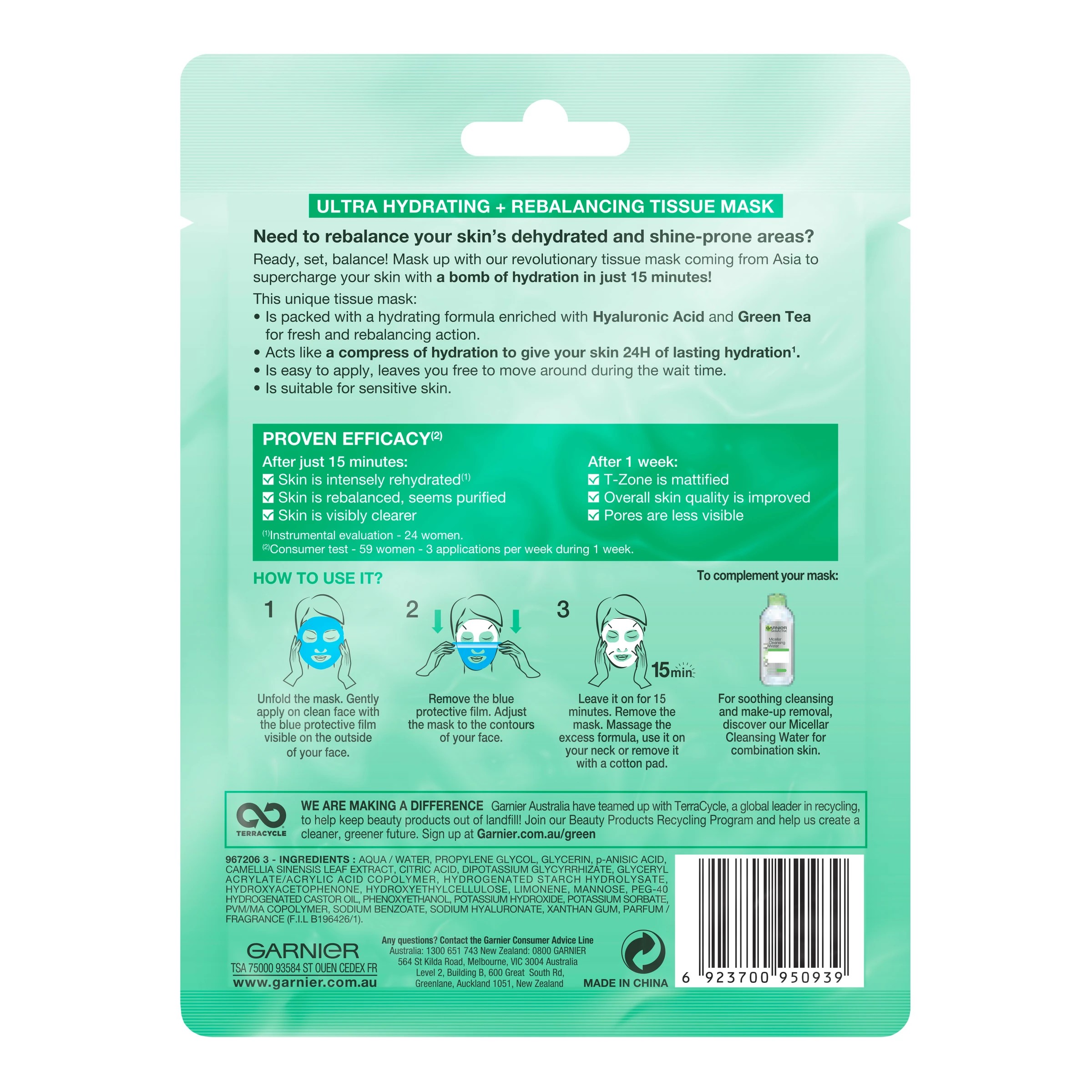 2 Garnier SkinActive Hydra Bomb Tissue Mask 32g - Green Tea & Hyaluronic Acid, 2 of 6