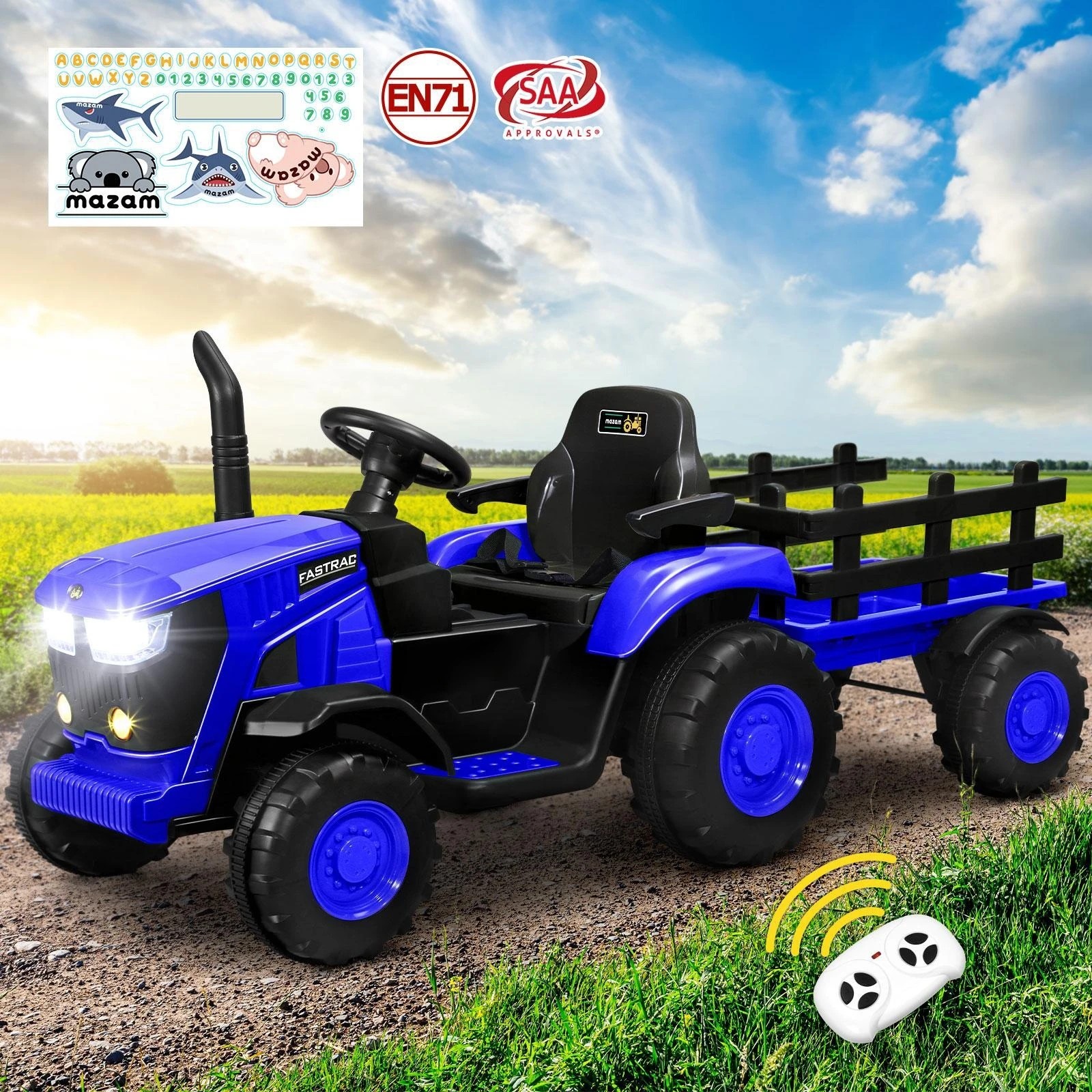 2 Mazam Kids Ride On Car Tractor 156 Cm Trailer 12v Remote Electric Toddlers Toy
 - Blue, 2 of 10