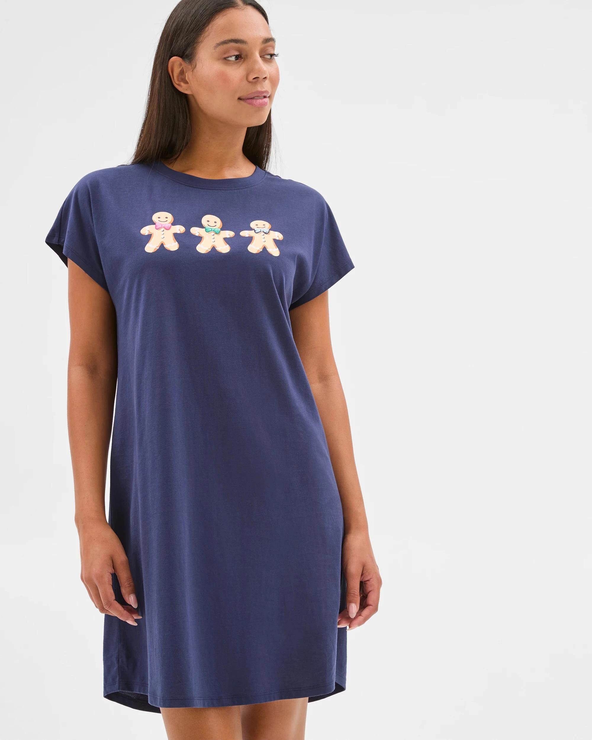 1 Target Australian Cotton T-Shirt Nightie NAVY CHRISTMAS GINGERBREAD, 1 of 5