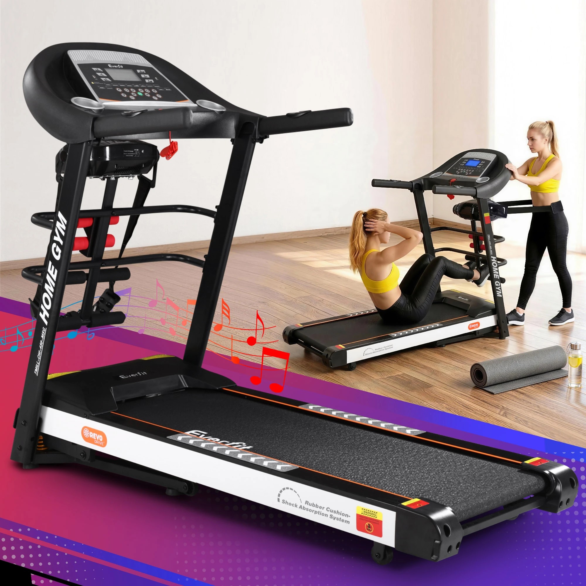 10 Everfit Treadmill Electric Home Gym Fitness Exercise Machine w/ Massager - Black, 10 of 10