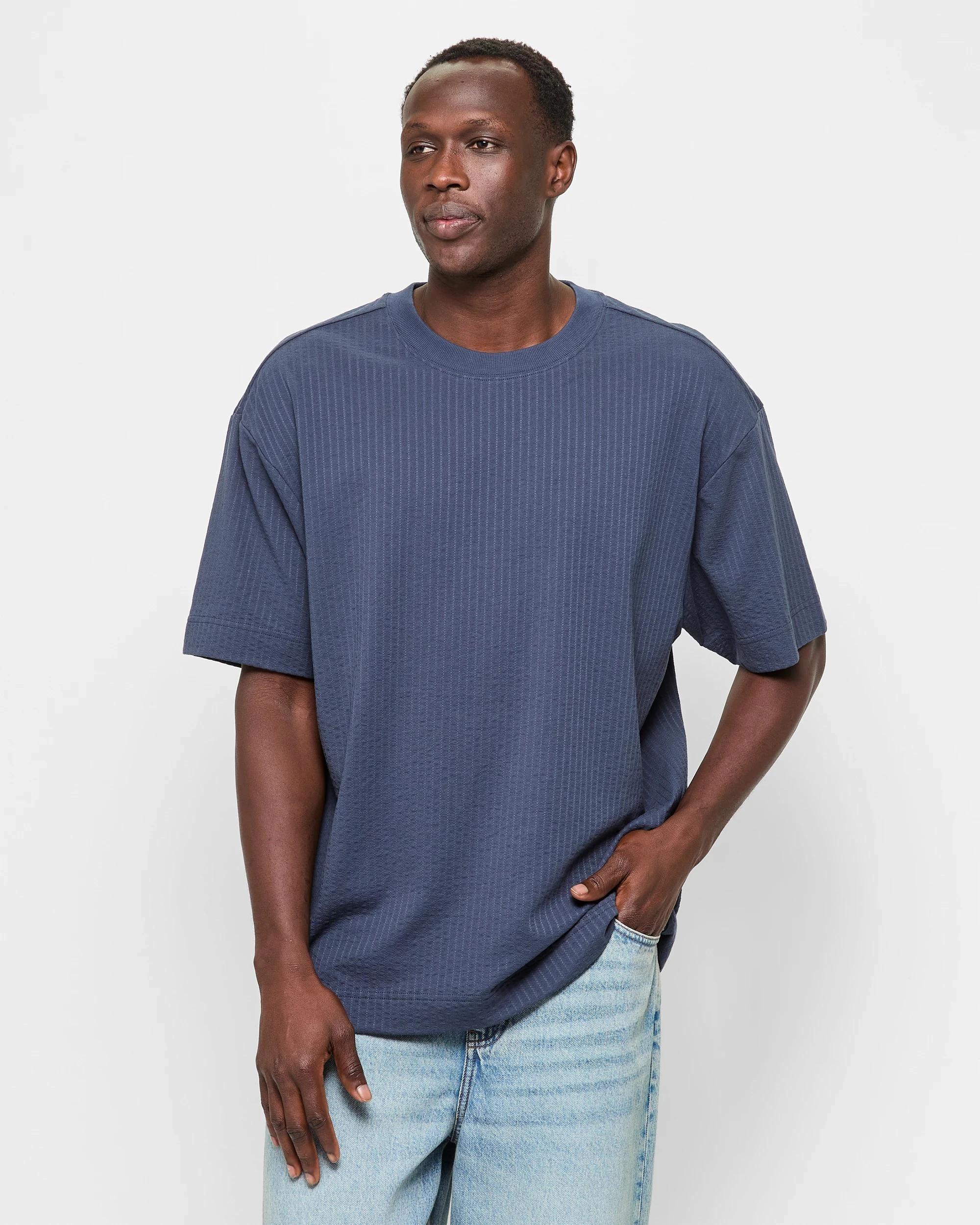 1 Australian Cotton Seersucker T-Shirt - Commons NAVY, 1 of 5