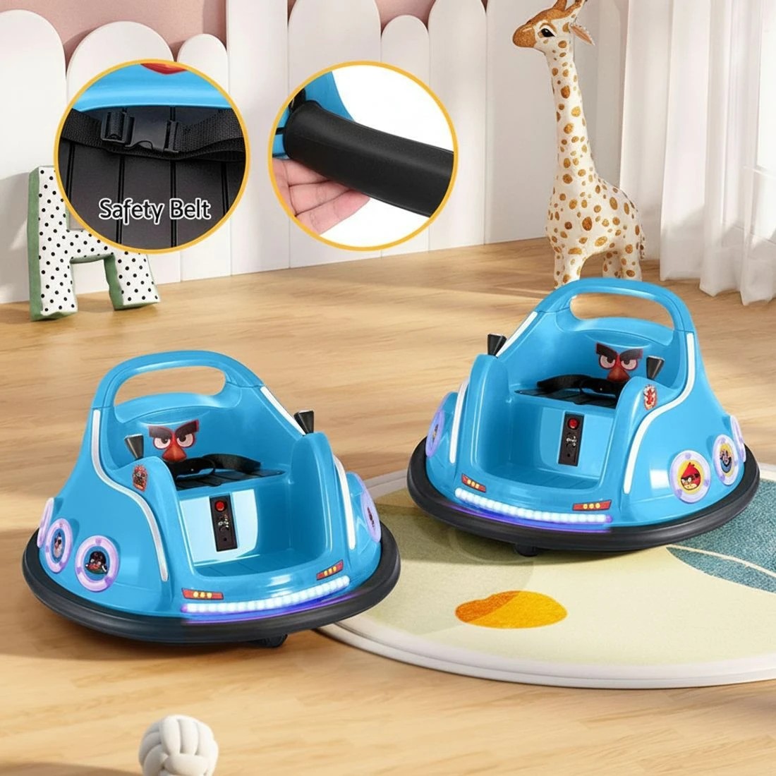 5 Kids Ride On Car Bumper Electric Toys Cars Light Remote Angry Birds Sticker - Blue, 5 of 5