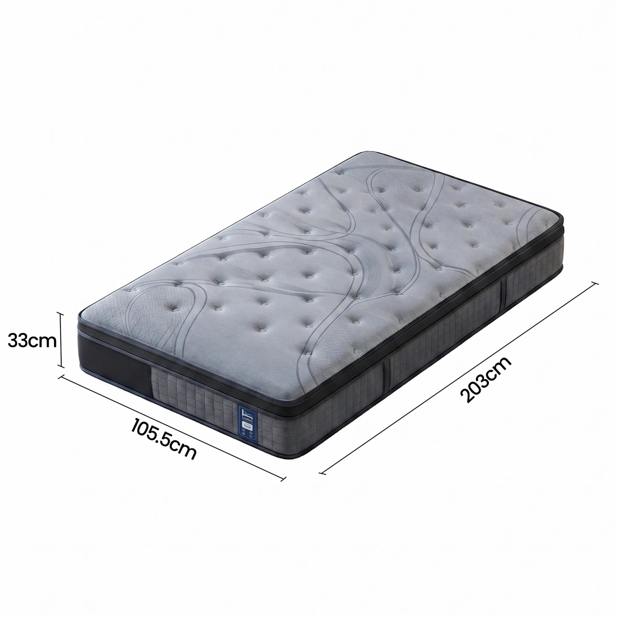 2 Levitex King Single Mattress 7-Zone Pocket Spring 8.0 Extra Firm with Dual-Row Edge Knit Cover - King Single Bed - Grey, 2 of 8