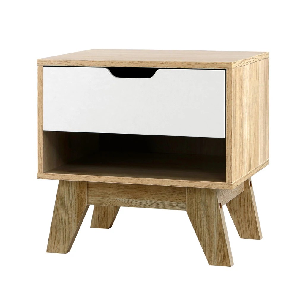 1 Artiss Bedside Table 1 Drawer with Shelf - IKER  & Oak - Multi, 1 of 7