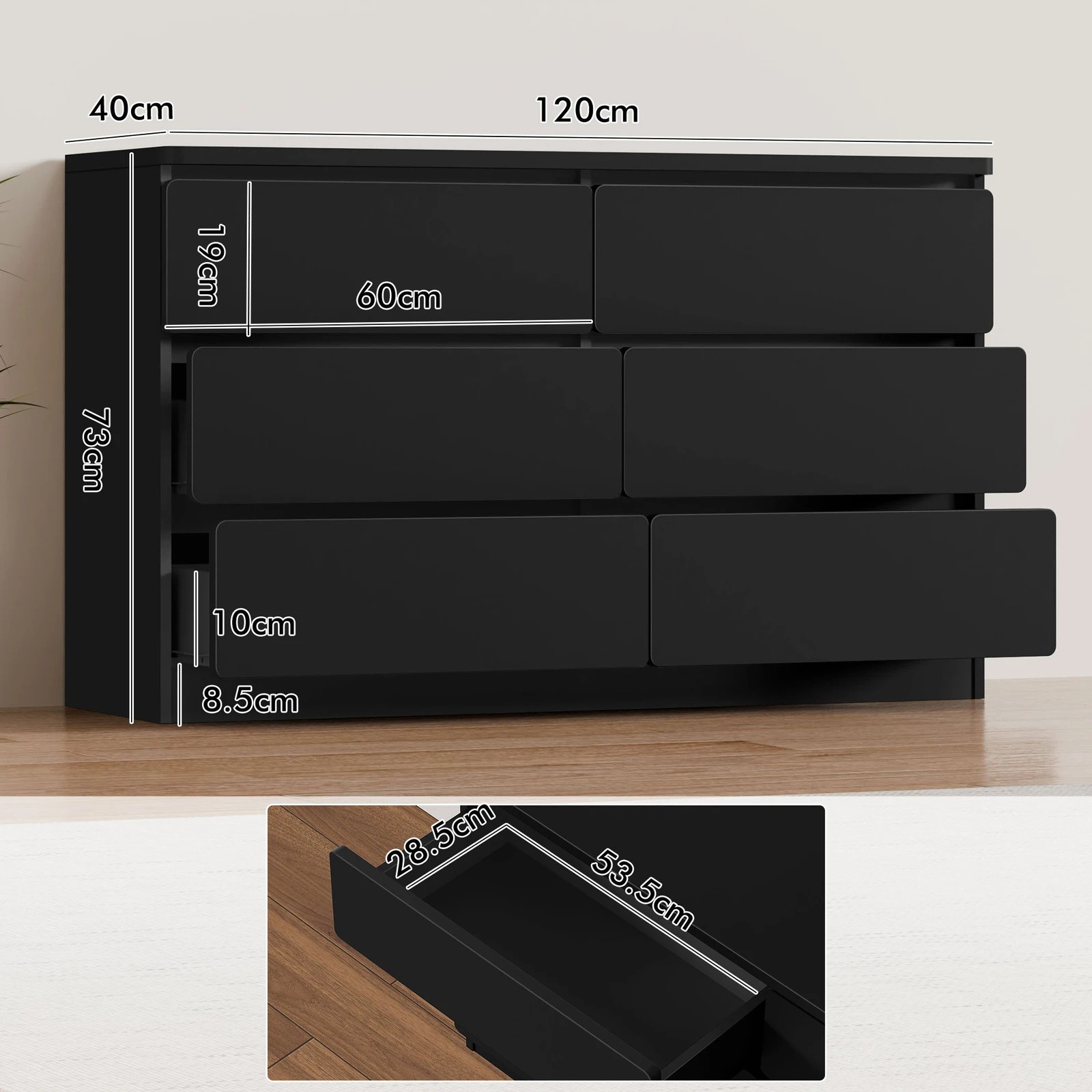 3 Alfordson 6 Chest of Drawers Minimalist Storage Cabinet Dresser - Black, 3 of 10