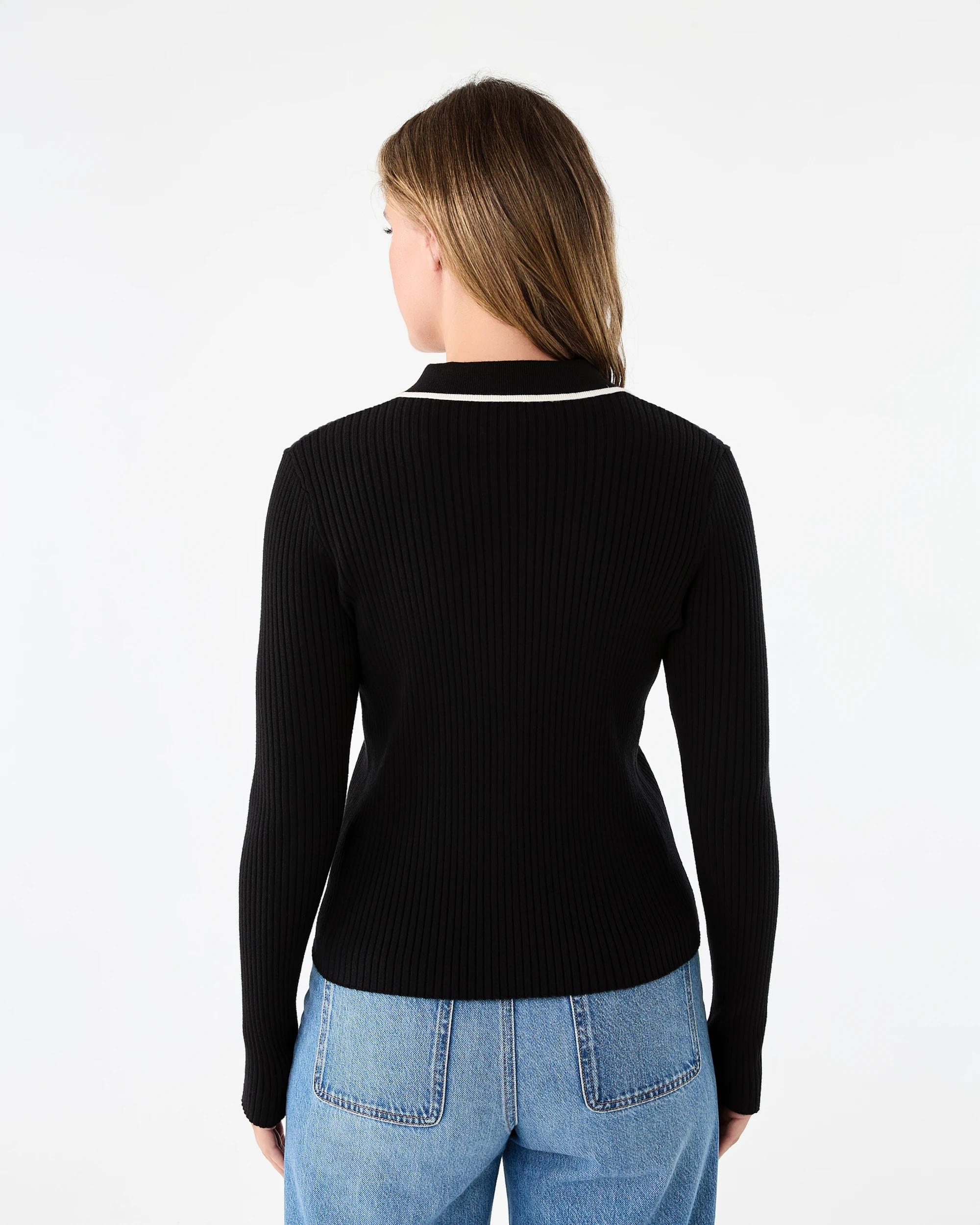 3 Long Sleeve Tipped Polo Top Black, 3 of 7