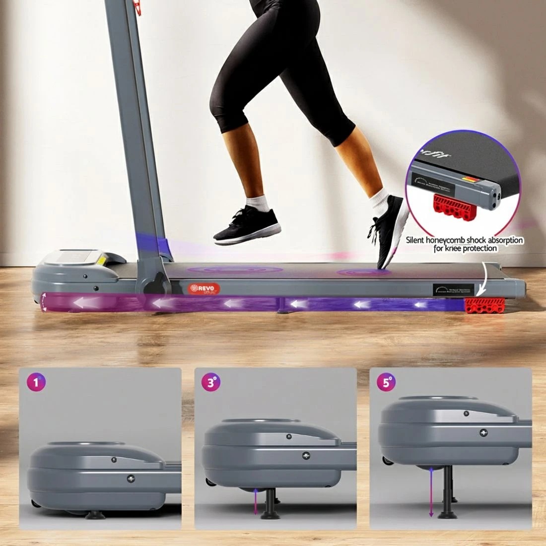 5 Everfit Treadmill Electric Walking Pad with Incline Foldable for Home Gym - Grey, 5 of 10