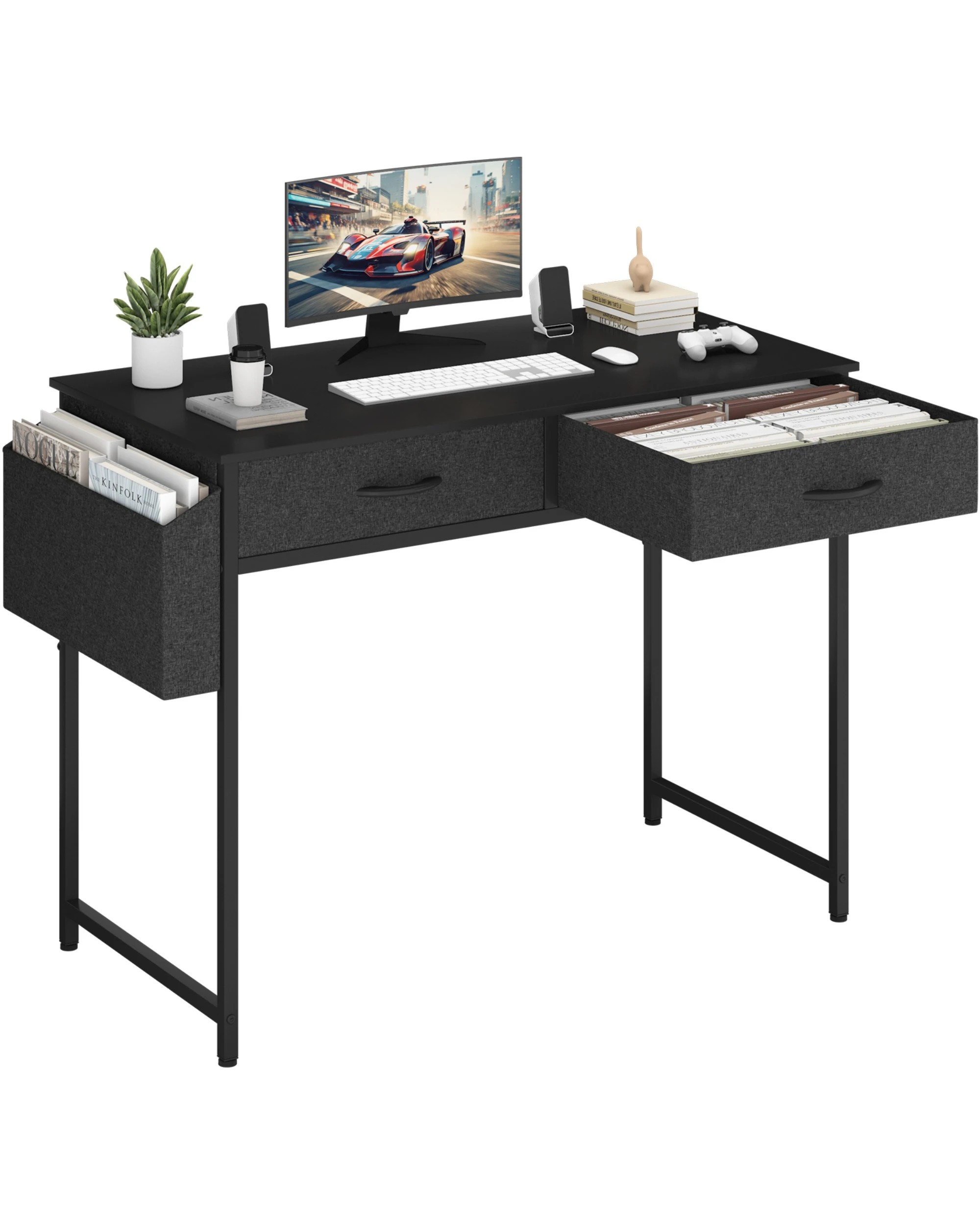 1 Advwin 100cm Small Desk With 2 Drawers And Storage Bag Makeup Vanity Desk Black, 1 of 9