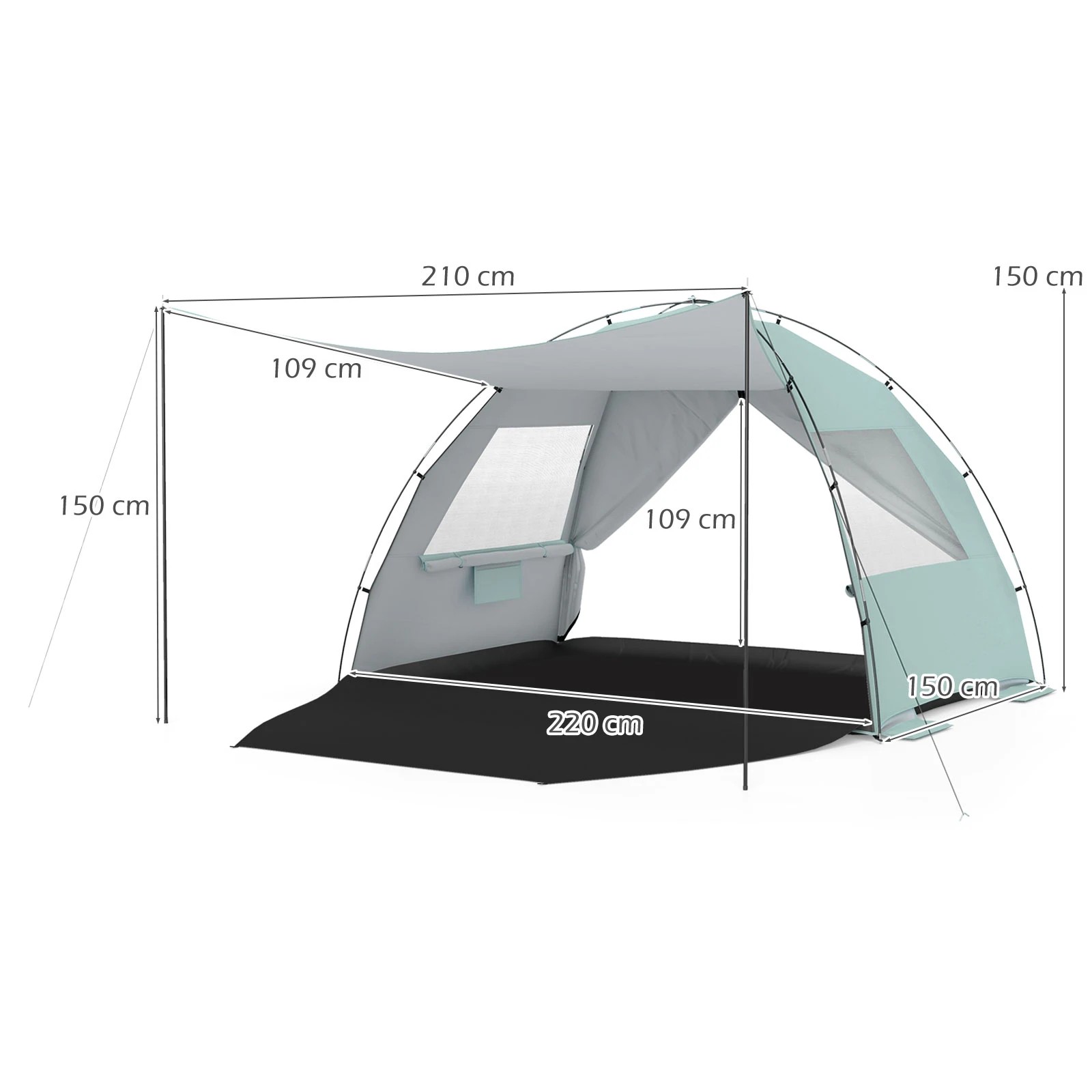 1 Costway Beach Cabana Tent Sun Shelter w/Canopy 3-4 Person Pop Up Canopy Carry Bag - Green, 1 of 1