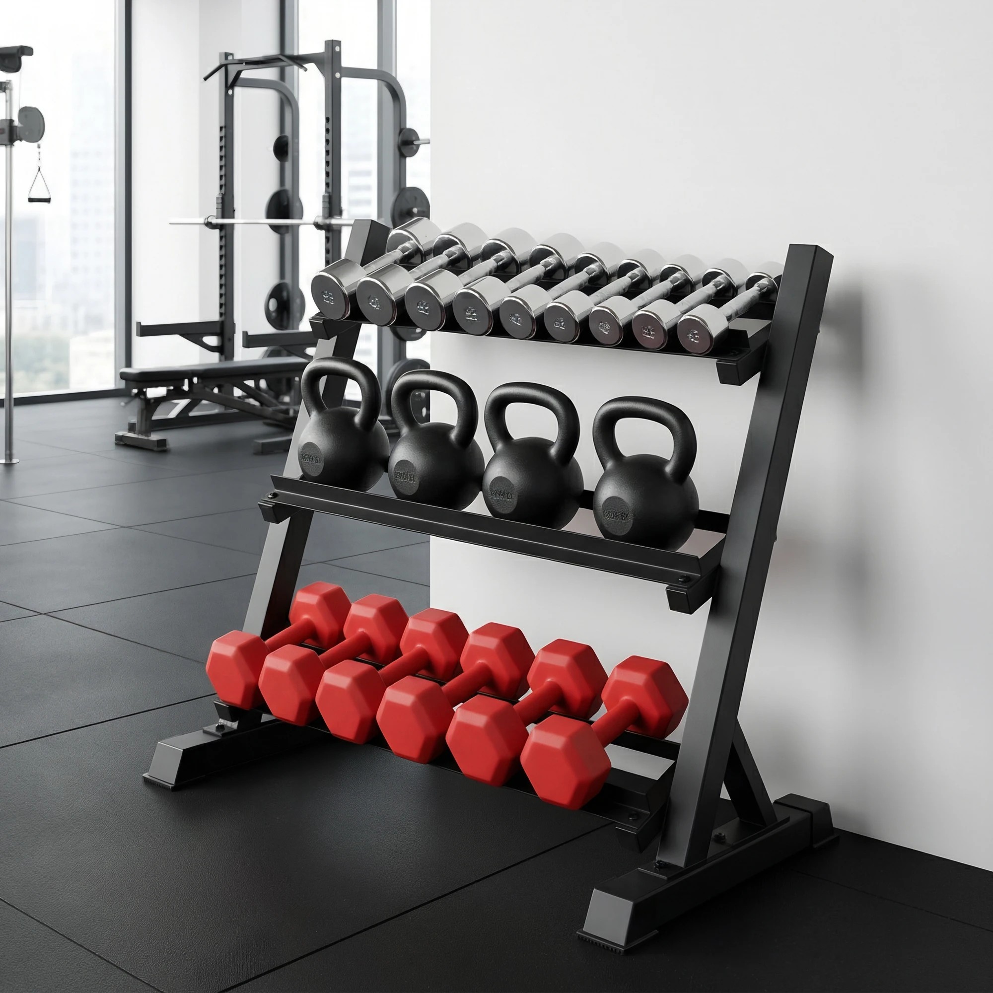 4 Everfit Dumbbell Rack 3-Tier Heavy Duty Weight Storage for Home Gym 300kg - Black, 4 of 4