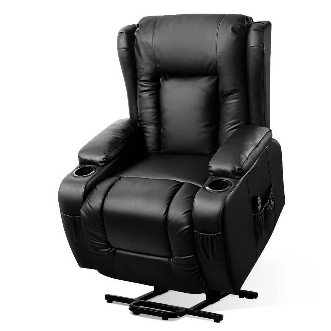 1 Artiss Recliner Chair Lift Assist Heated Massage Chair Leather - Black, 1 of 7