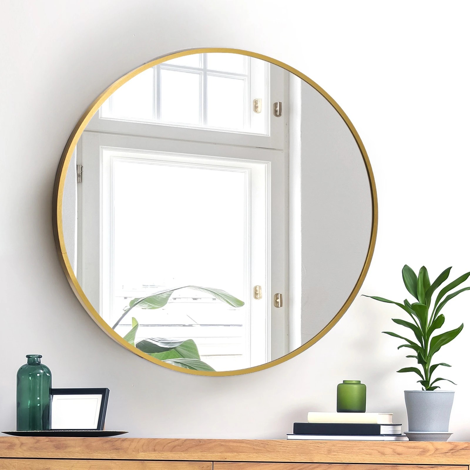 3 Oikiture 60cm Wall Mirrors Round Makeup Mirror Home Decor Living Room
 - Gold, 3 of 9