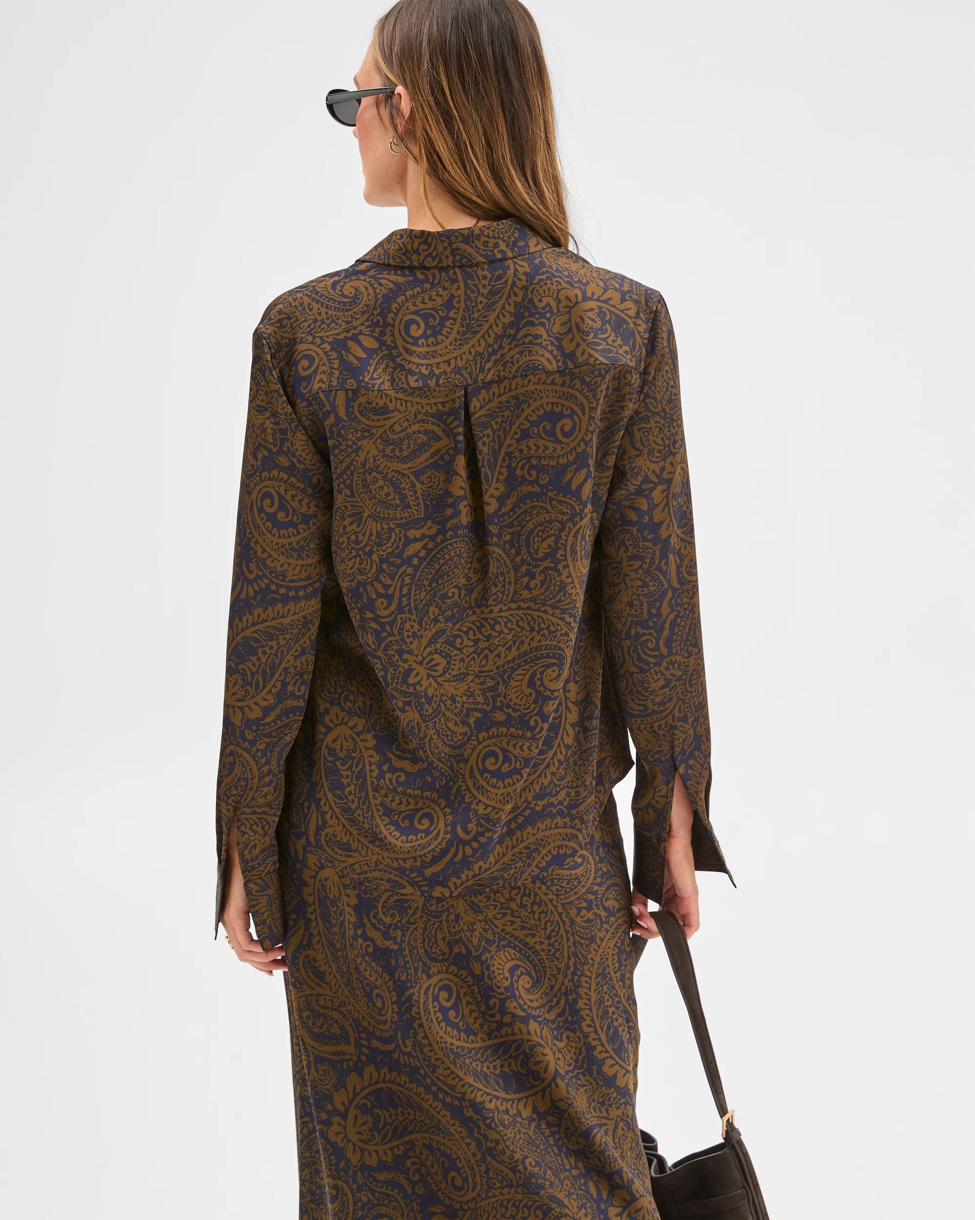 6 Preview Satin Long Sleeve Button Up Shirt WINTER PAISLEY, 6 of 6