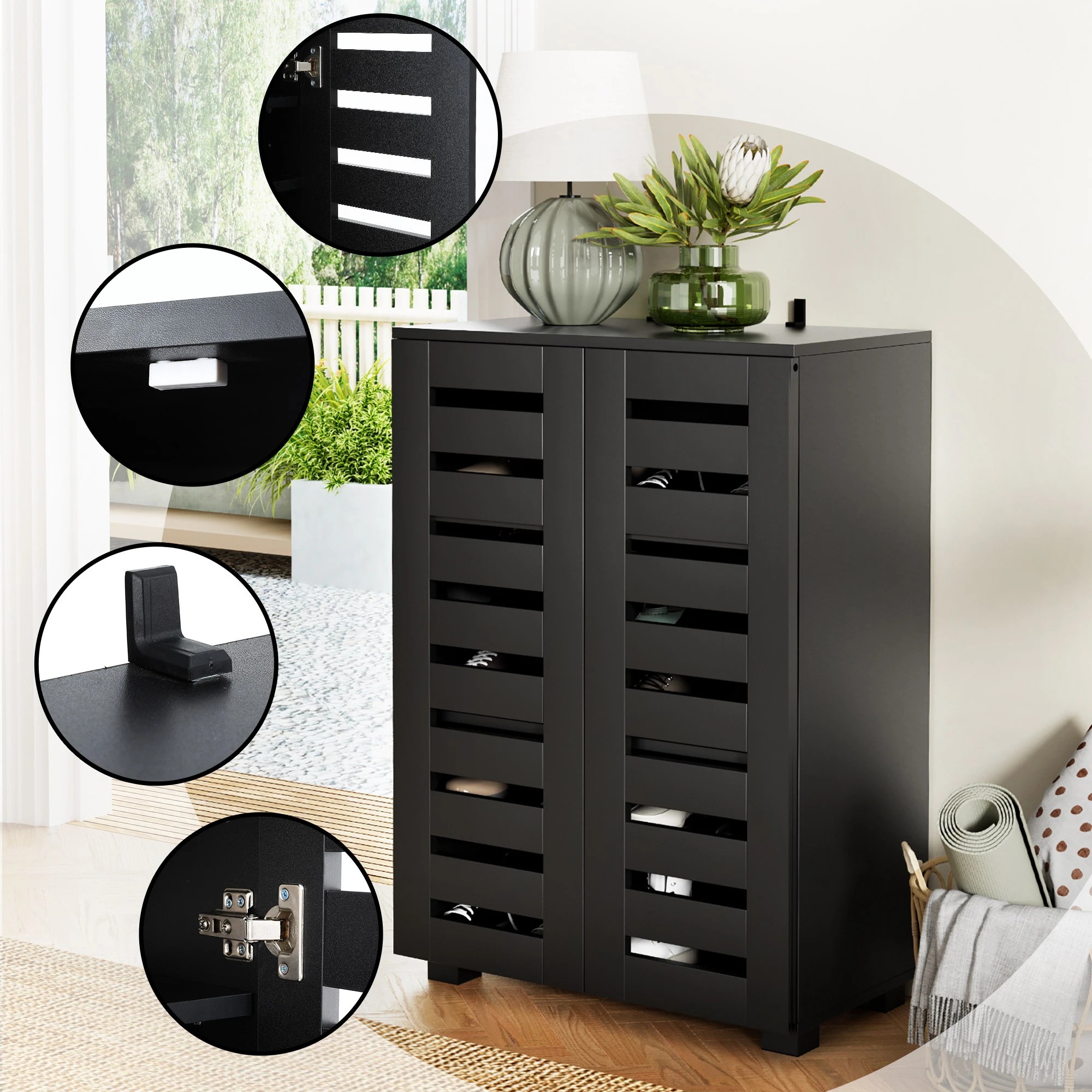 7 Artiss Shoe Rack Cabinet & Console Table Set Storage Shelf - Black, 7 of 9