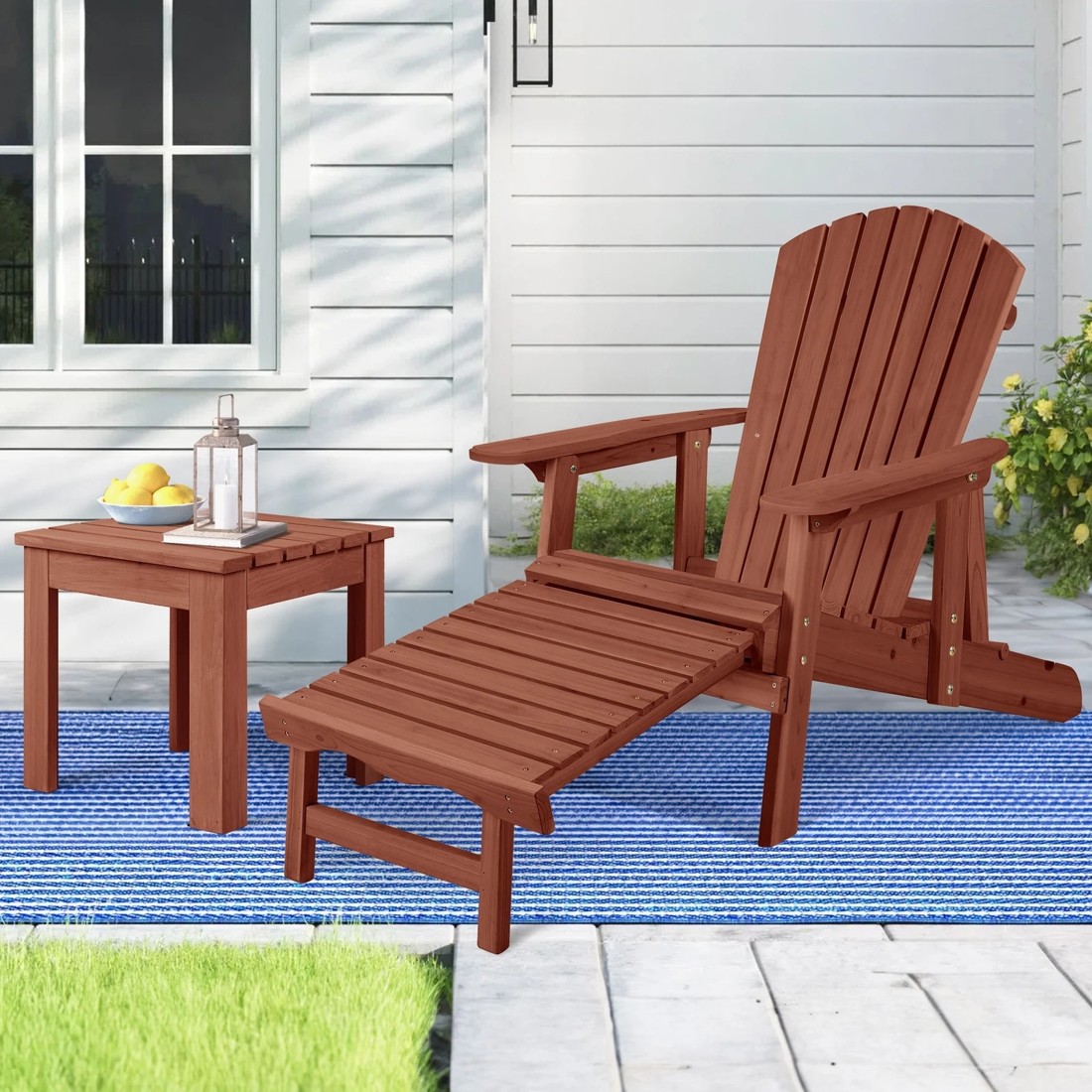 9 Alfordson Adirondack Chair Table 2PCS Set Outdoor Furniture w/ Ottoman - Brown, 9 of 9
