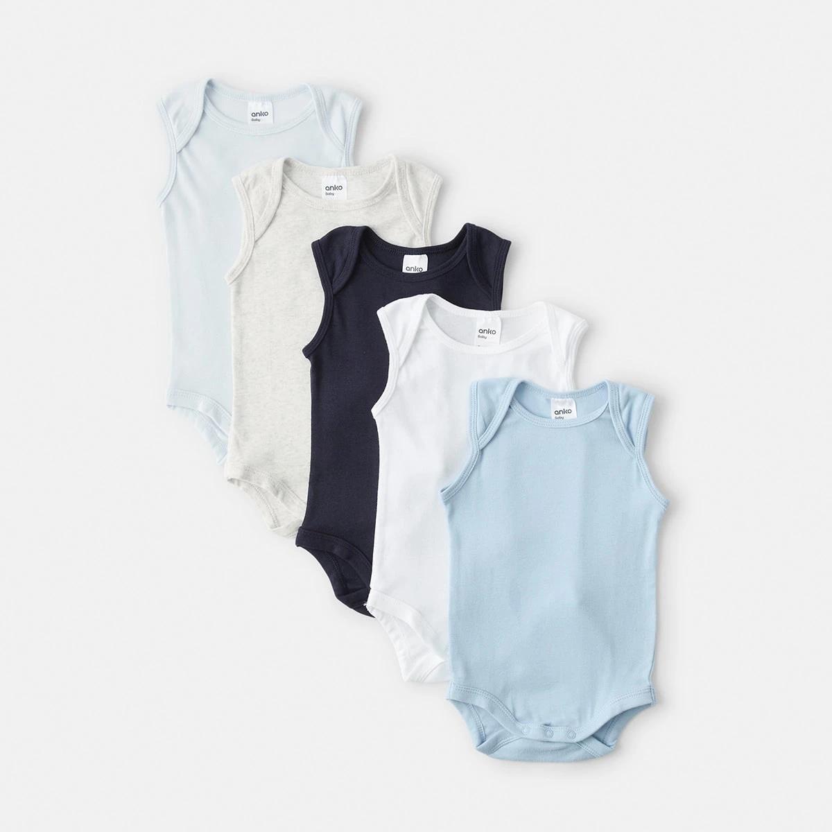 1 5 Pack Sleeveless Bodysuits Blue, 1 of 8