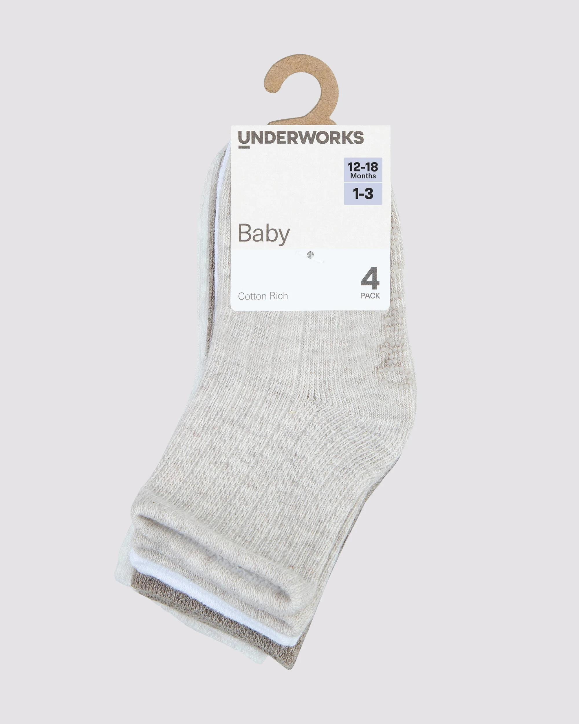 2 Underworks Cotton Blend 4 Pack Baby Ribbed Crew Socks NEUTRAL, 2 of 2