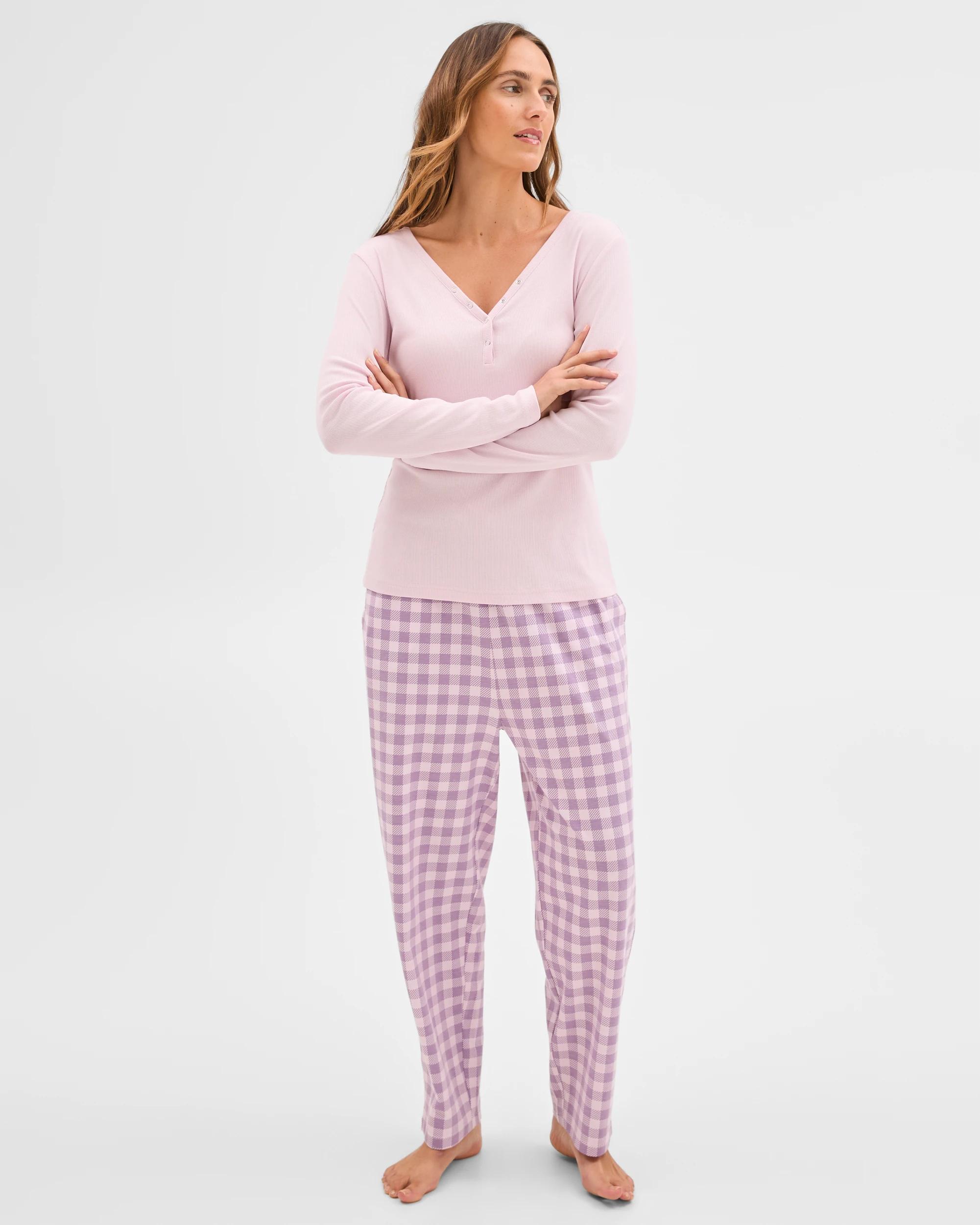 1 Target Woman Australian Cotton Blend Soft Long Sleeve V-Neck Henley Top PINK, 1 of 6