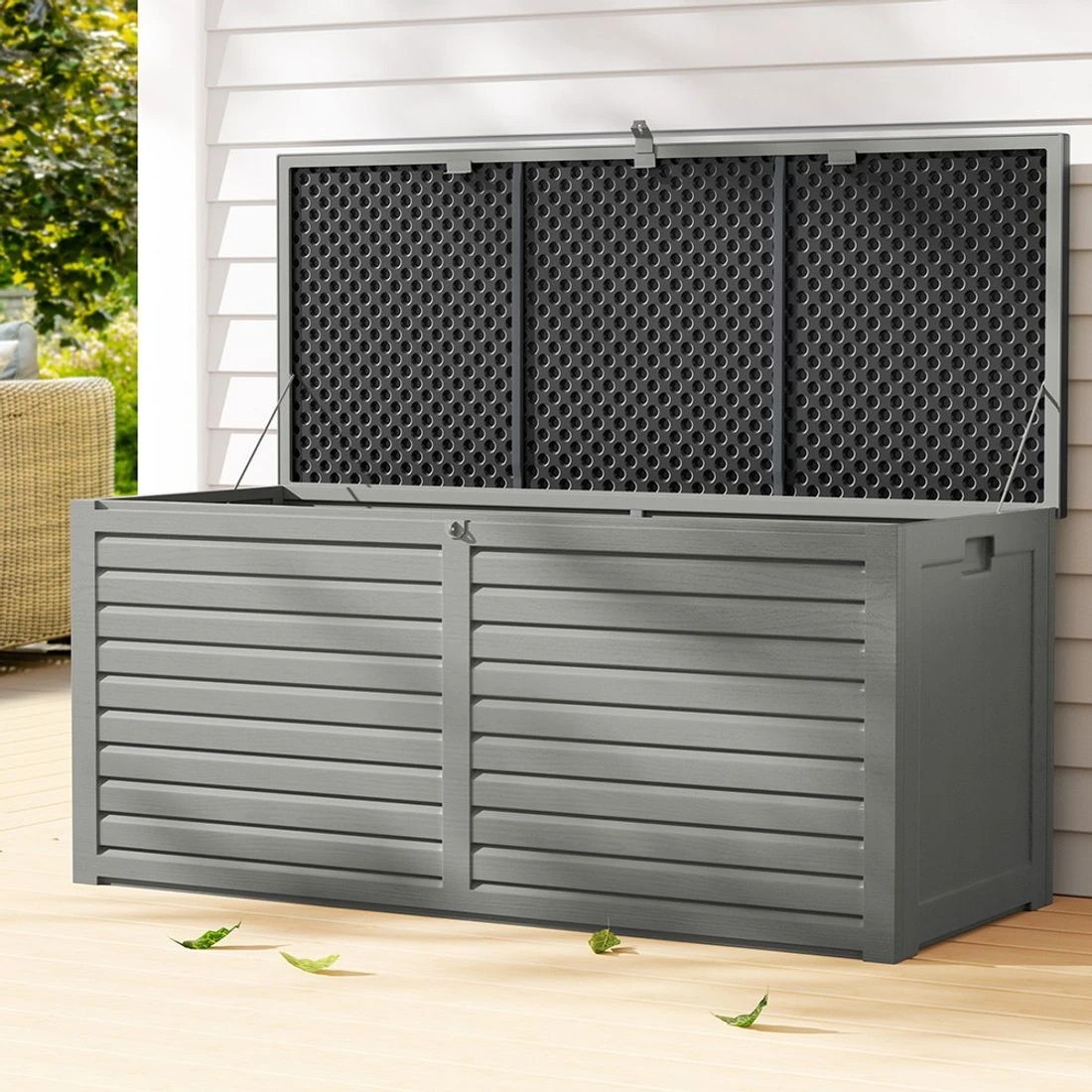 3 Gardeon Outdoor Storage Box 490L Container Lockable Garden Bench Tools Toy Shed - Black, 3 of 8