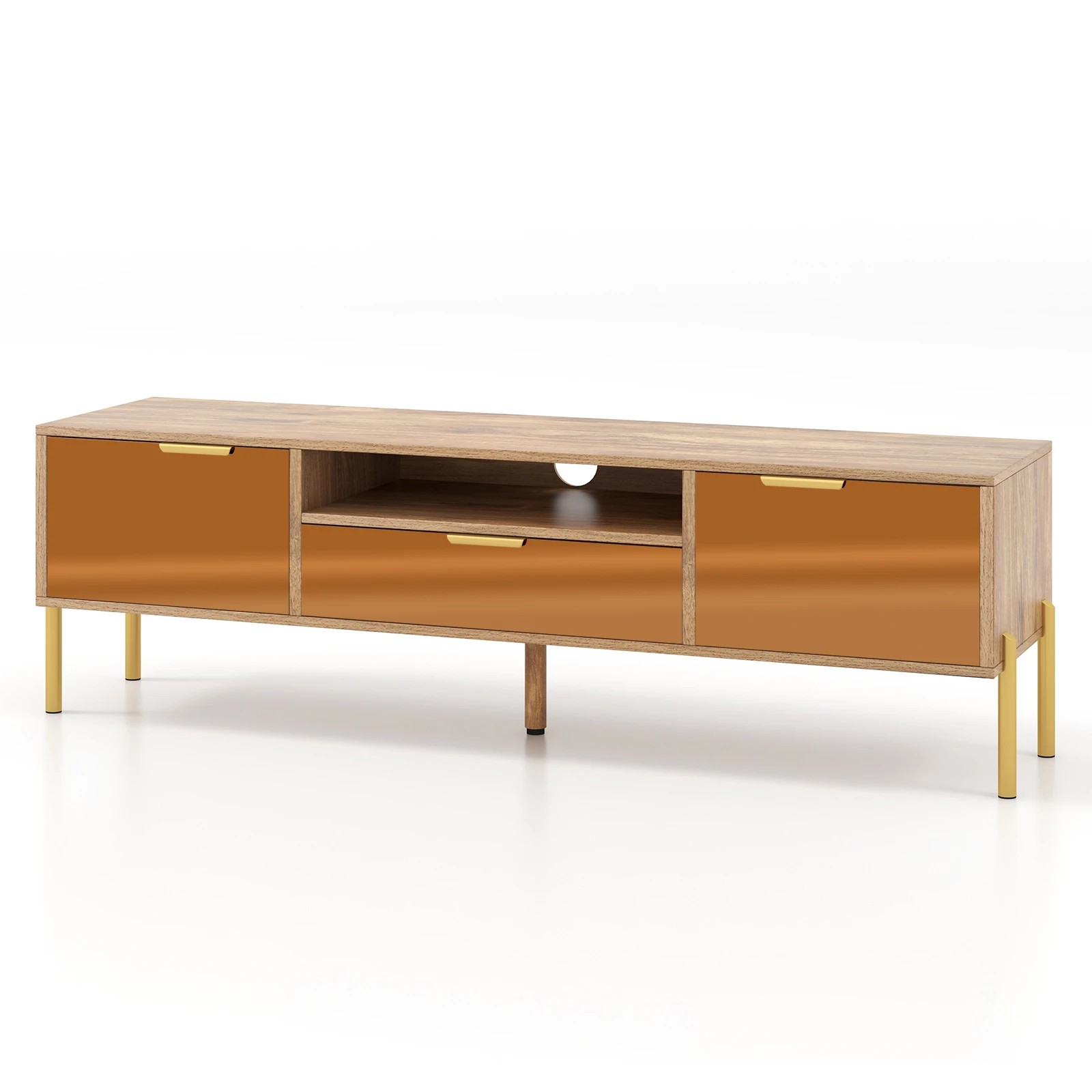 1 Costway Mirrored TV Cabinet Media Console Table Wooden Entertainment Cabinet w/Storage Drawer, 1 of 1