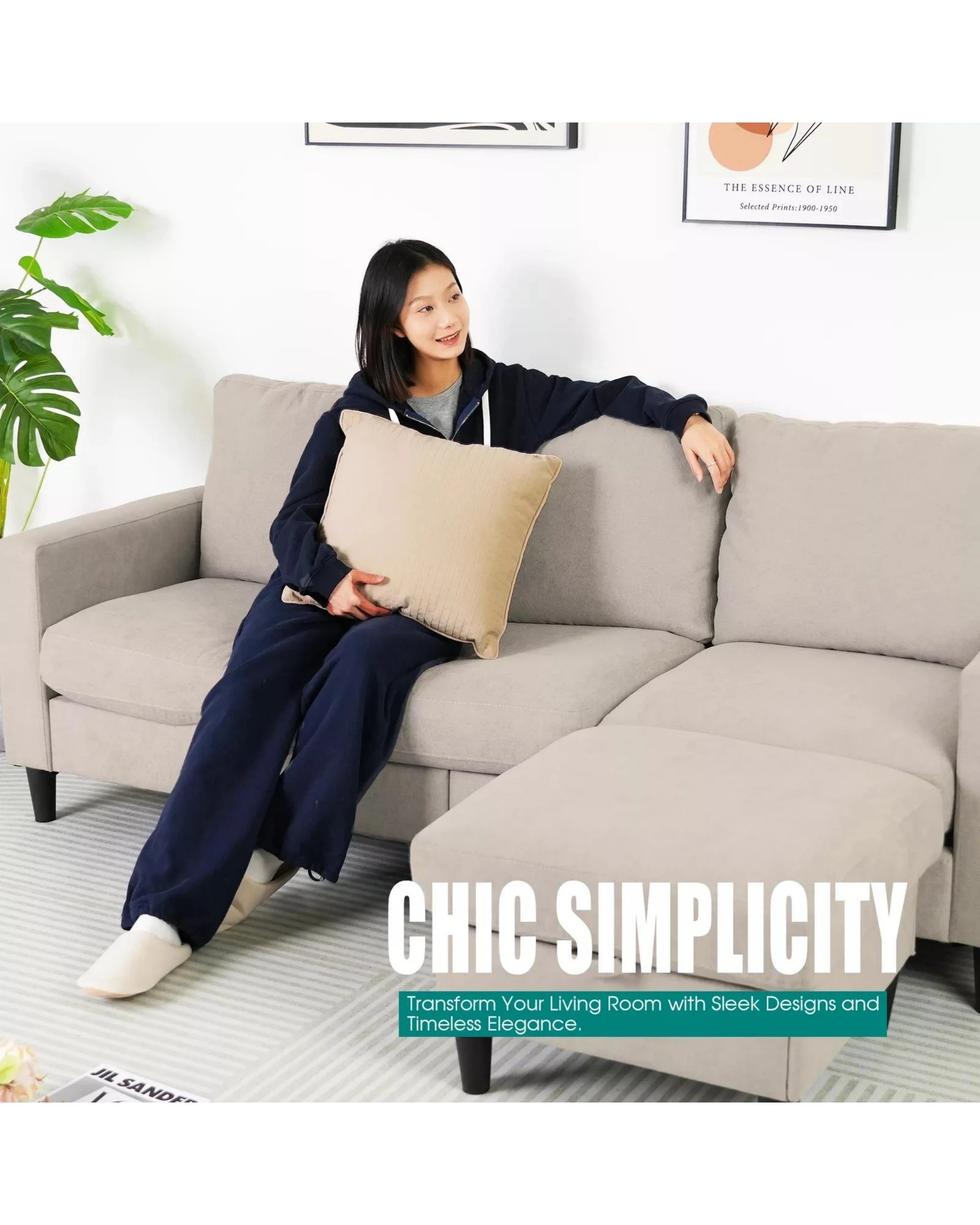 3 Advwin 3 Seater Sofa Modular Lounge Chaise Set With Storage Ottoman Beige, 3 of 10