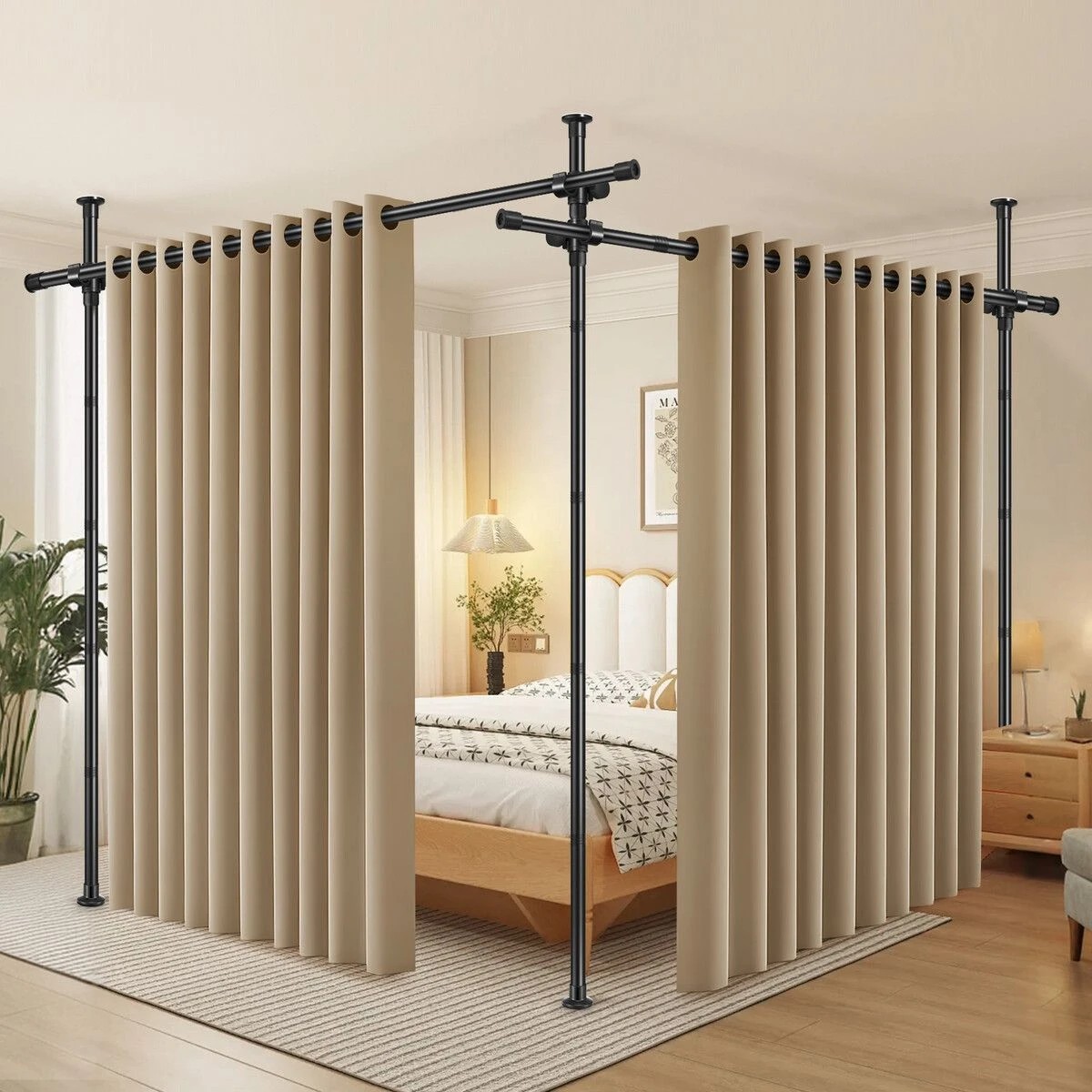 2 AUSWAY Room Divider Curtain Rod No Drill Tension Wall Partition Separator, 2 of 2