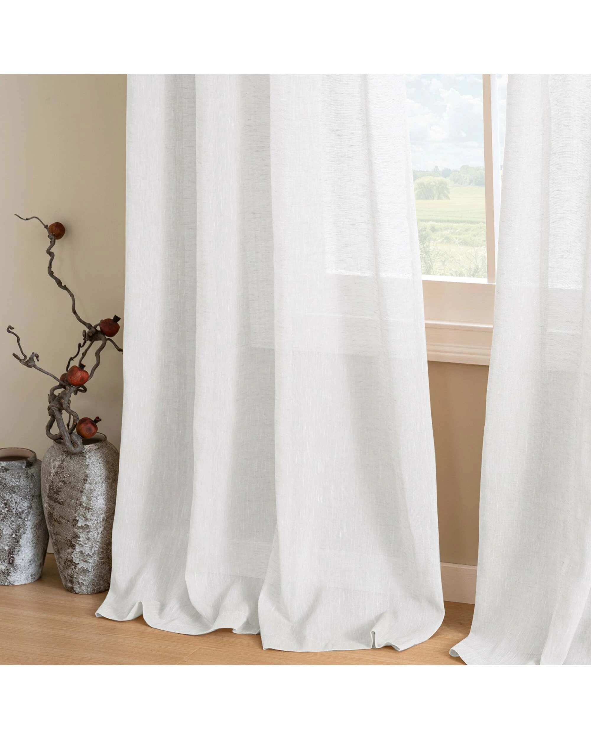 3 Smarcute Faux Linen Semi-sheer Grommet Curtain - 2X 132x213cm - White, 3 of 5
