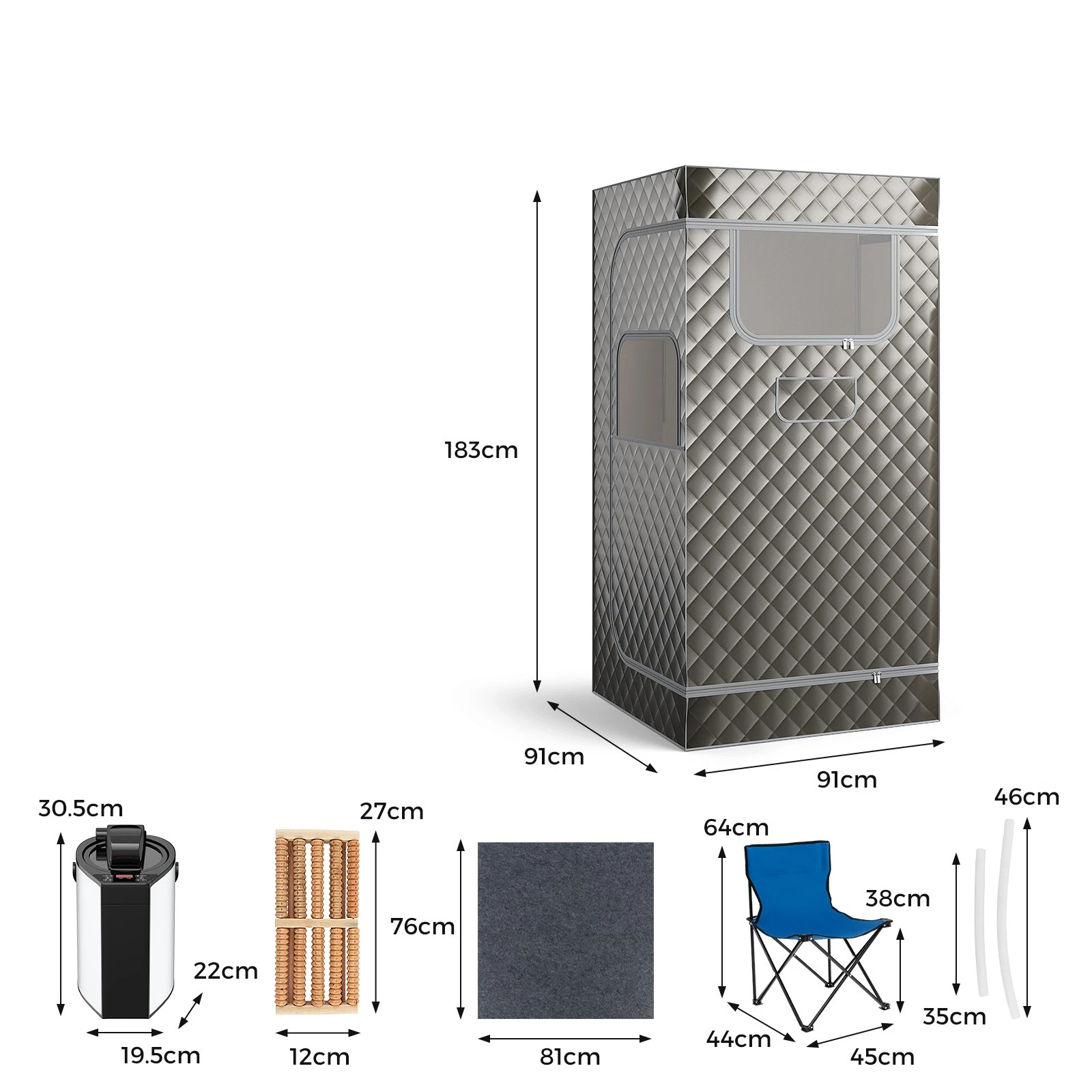 6 Costway Foldable Pop-Up Steam Sauna Tent Remote Control Sauna Tent w/3L Steamer/Foot Massager - Grey, 6 of 6