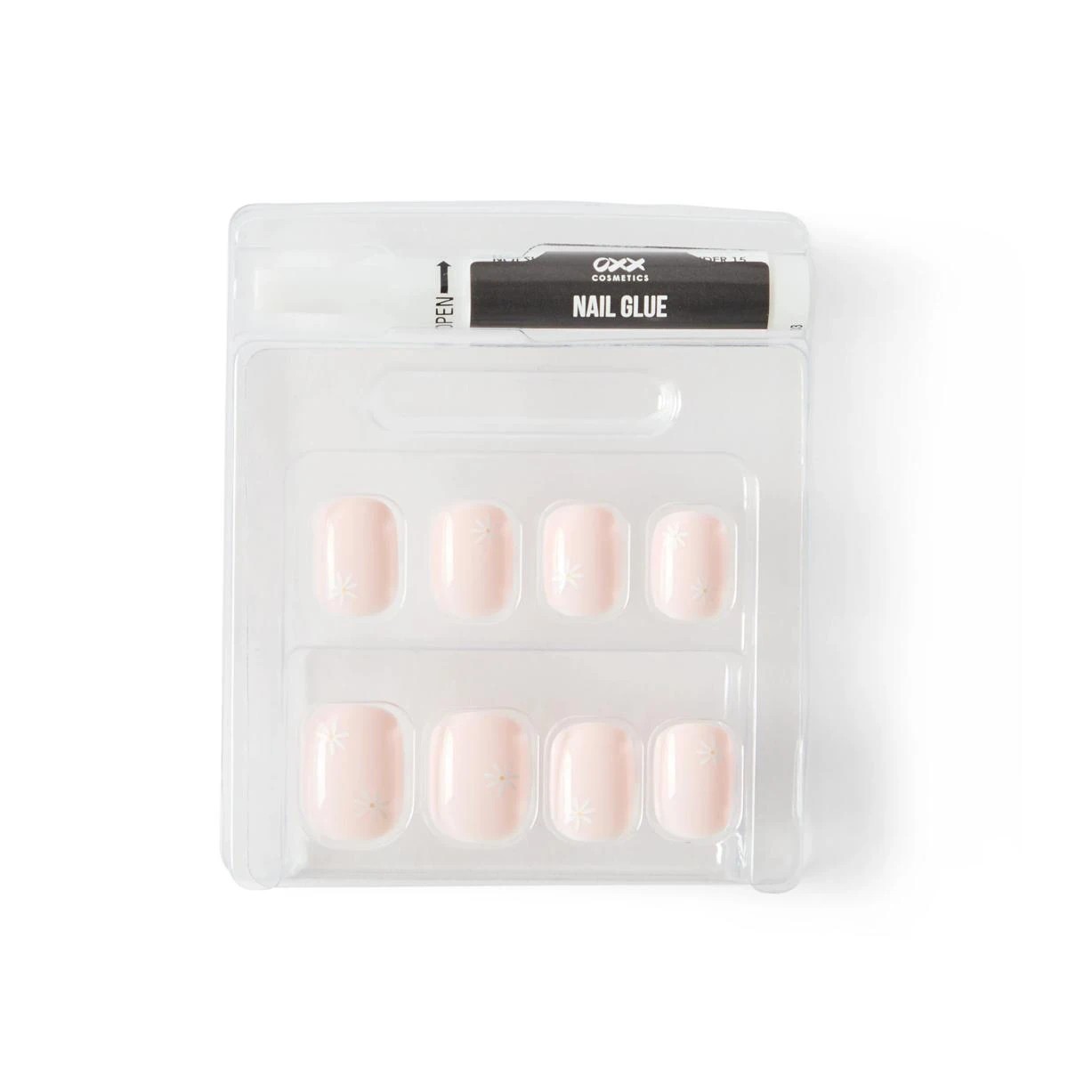 4 OXX Cosmetics 24 Pack Artificial Nails with Adhesive - Short Square Shape, Daisies, 4 of 5