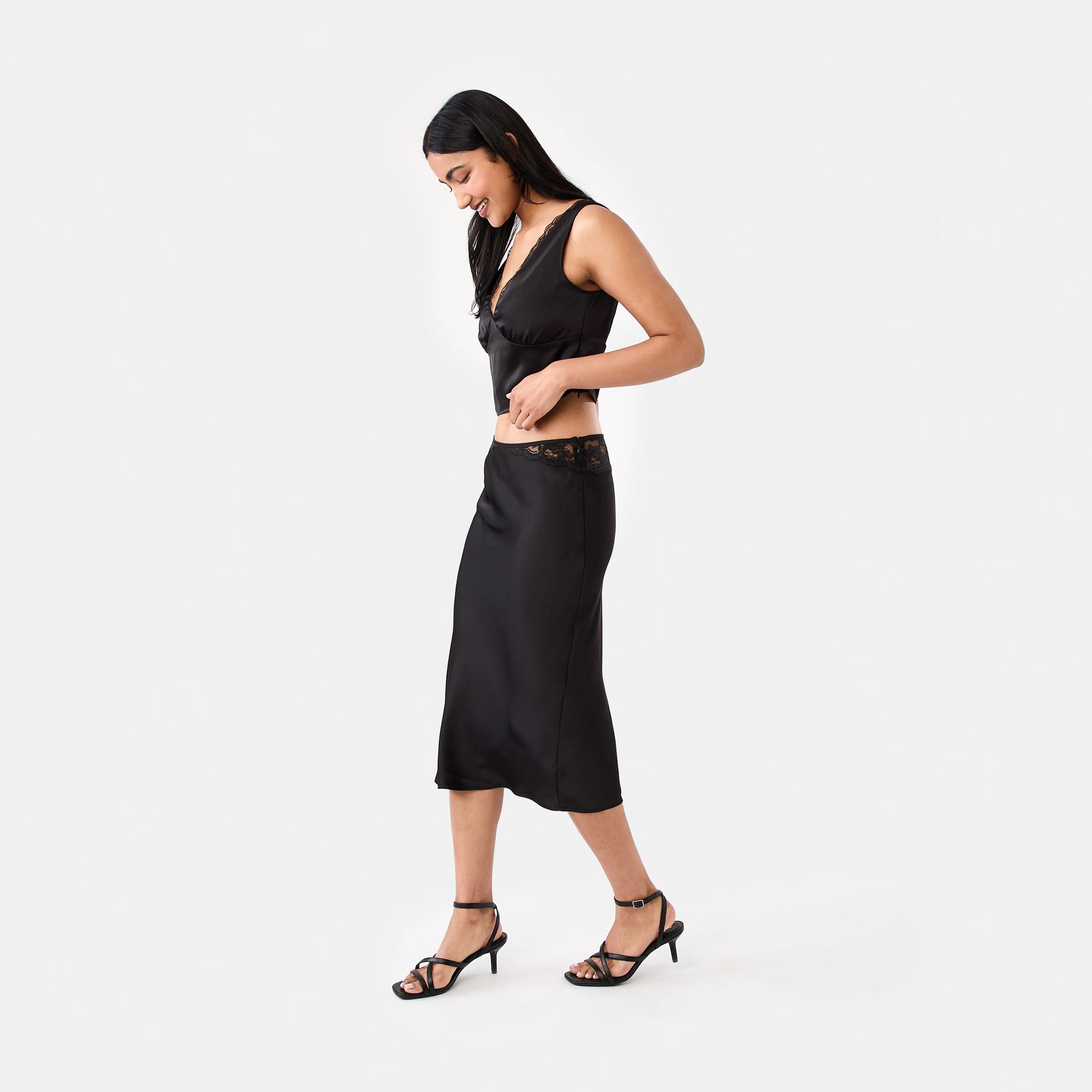 3 Satin Midi Skirt Black, 3 of 5