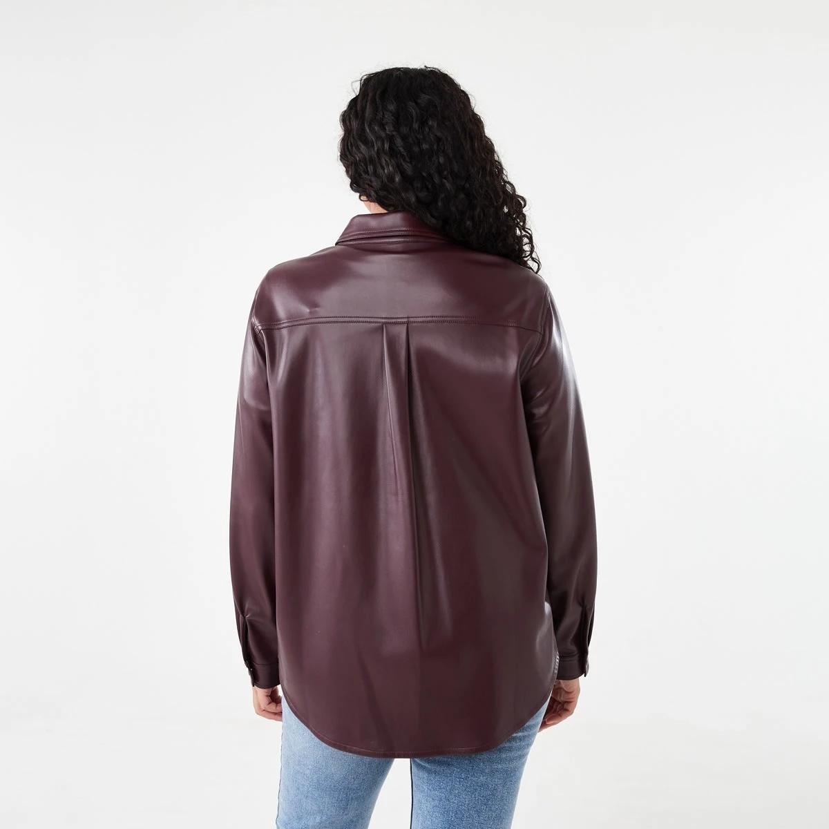 4 Long Sleeve Faux Leather Shirt Mulberry, 4 of 8